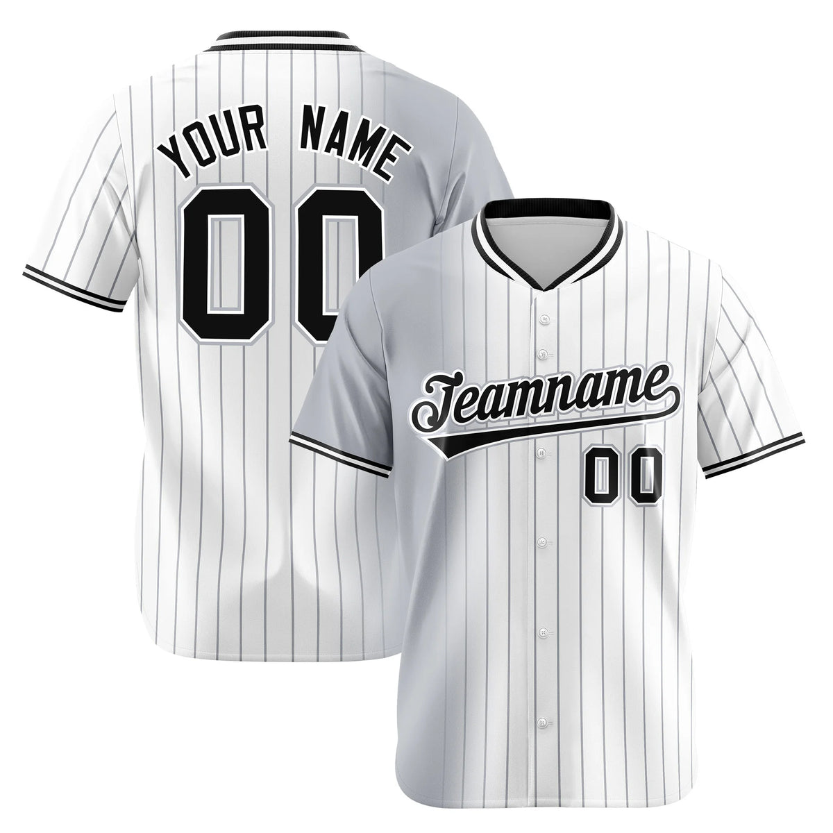 Custom Gray White Pinstripe Black Authentic Baseball Jersey