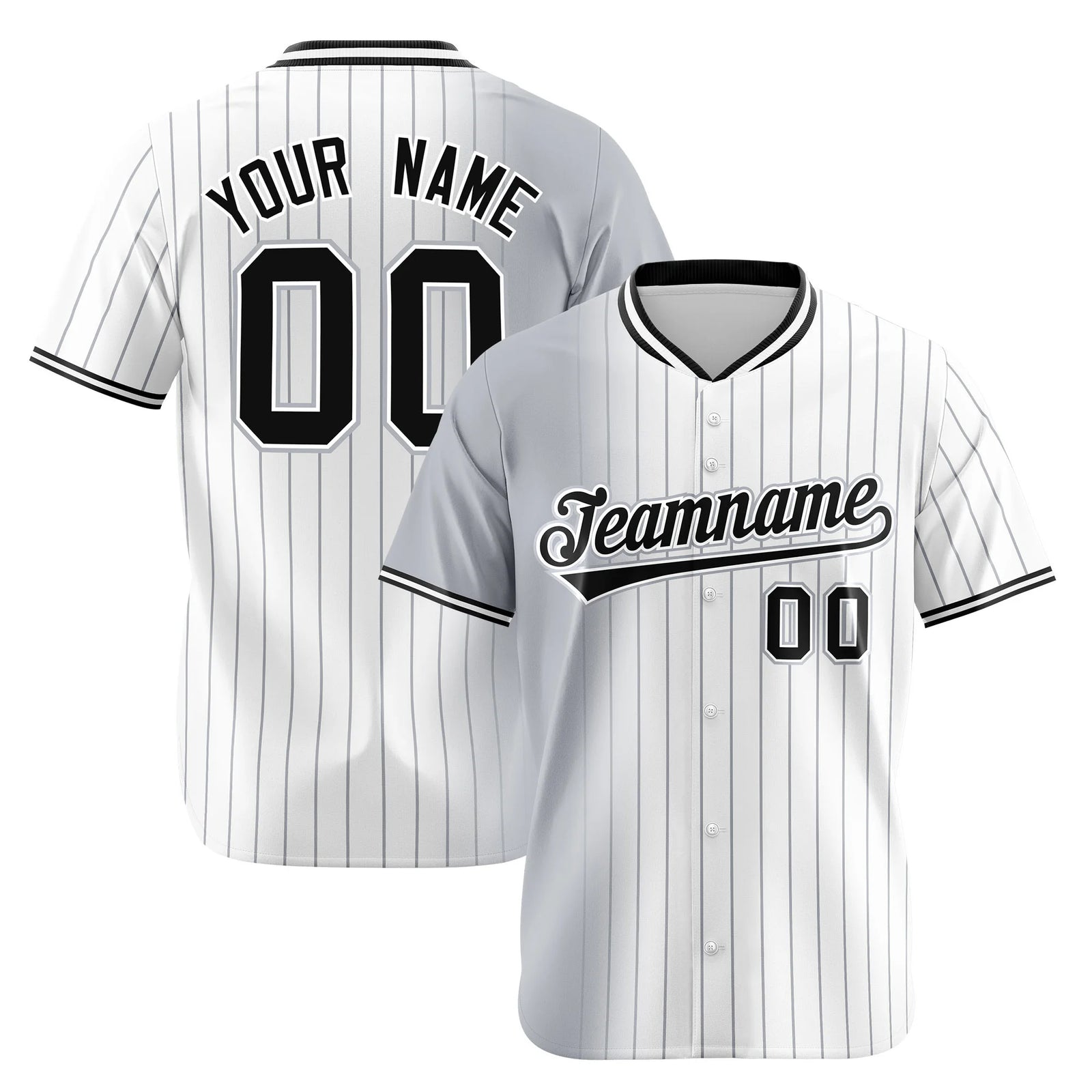 Custom Gray White Pinstripe Black Authentic Baseball Jersey
