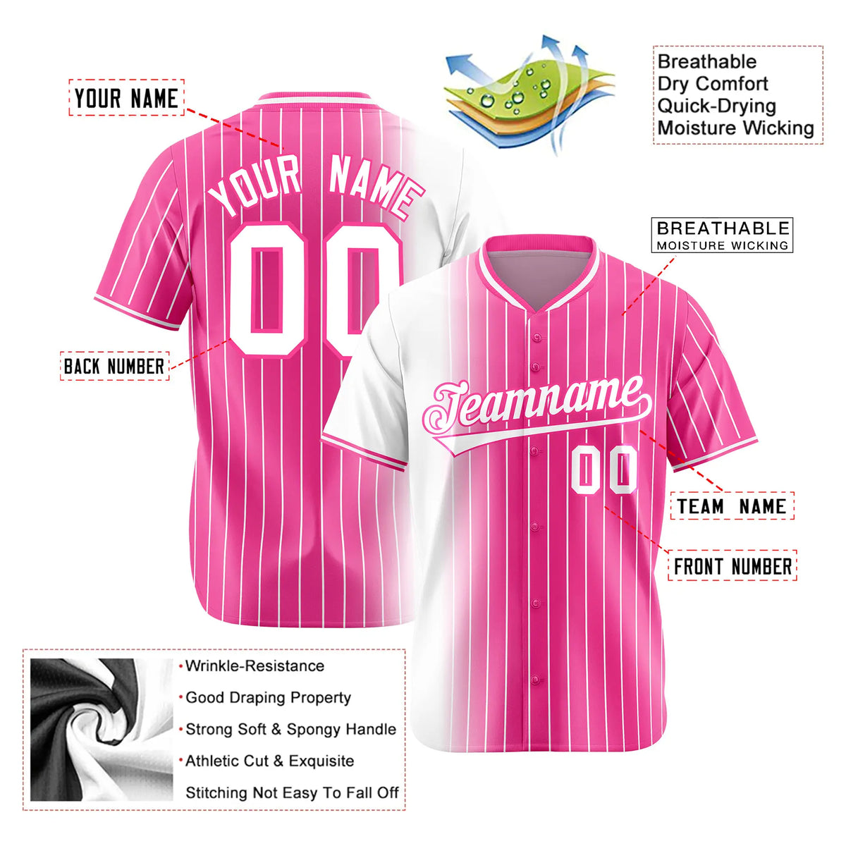 Custom White Pink Pinstripe White Authentic Baseball Jersey