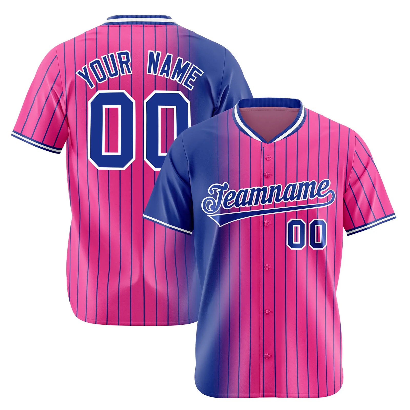 Custom Blue Pink Pinstripe Blue Authentic Baseball Jersey
