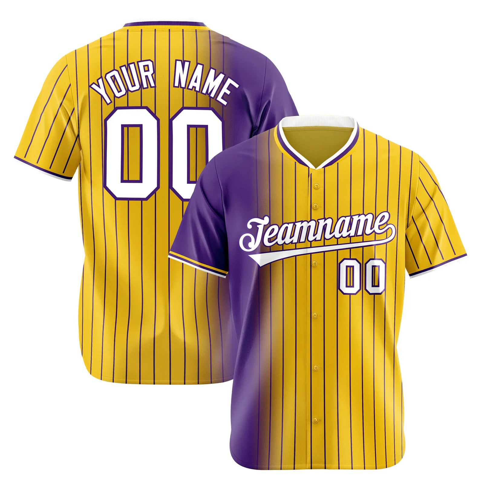 Custom Purple Yellow Pinstripe White Authentic Baseball Jersey