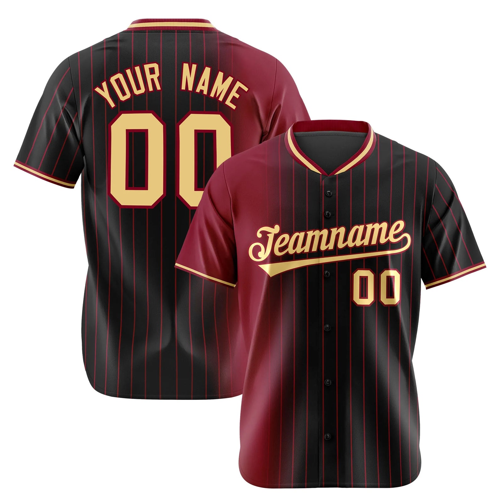 Custom Crimson Black Pinstripe Old-Gold Authentic Baseball Jersey