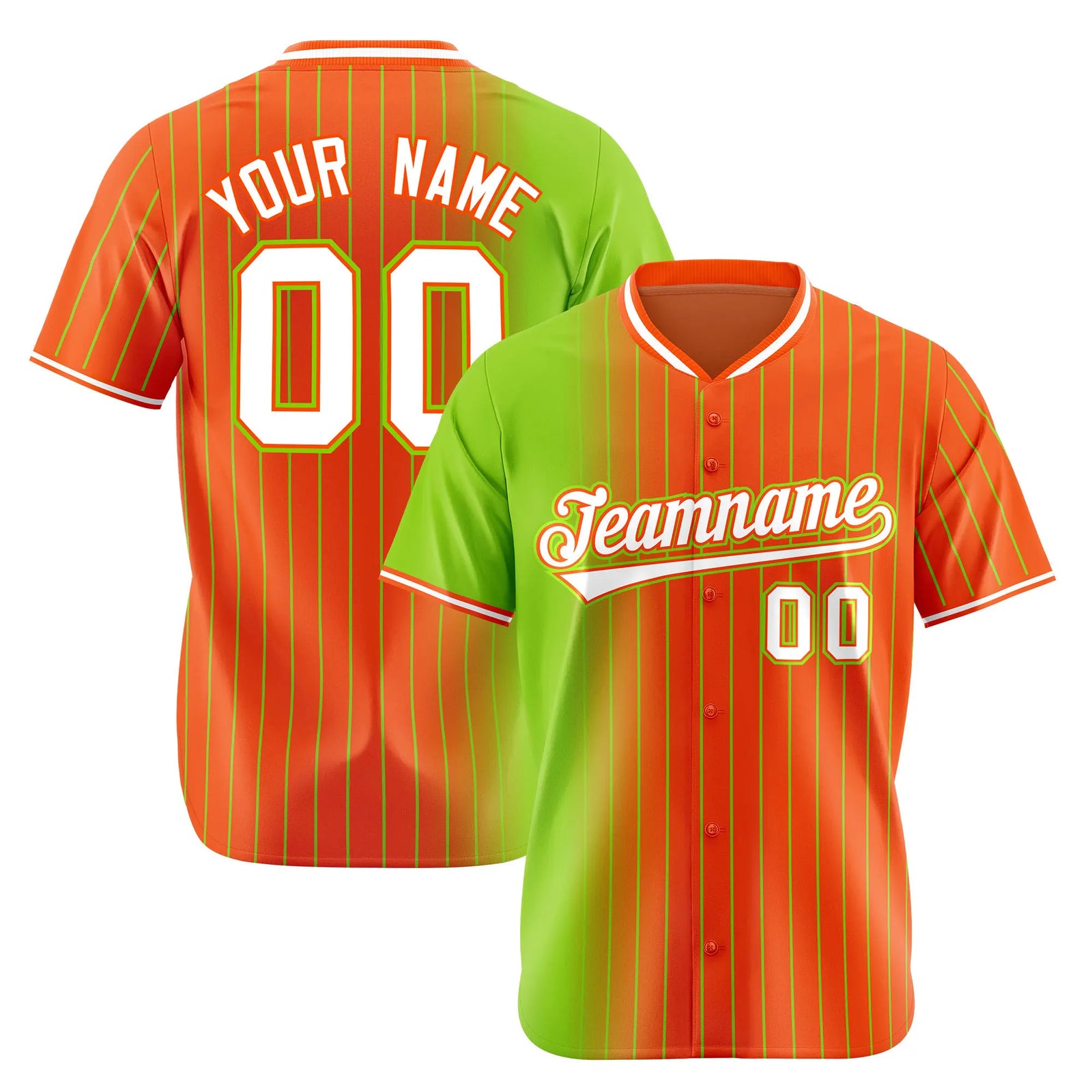 Custom Neon-Green Orange Pinstripe White Authentic Baseball Jersey