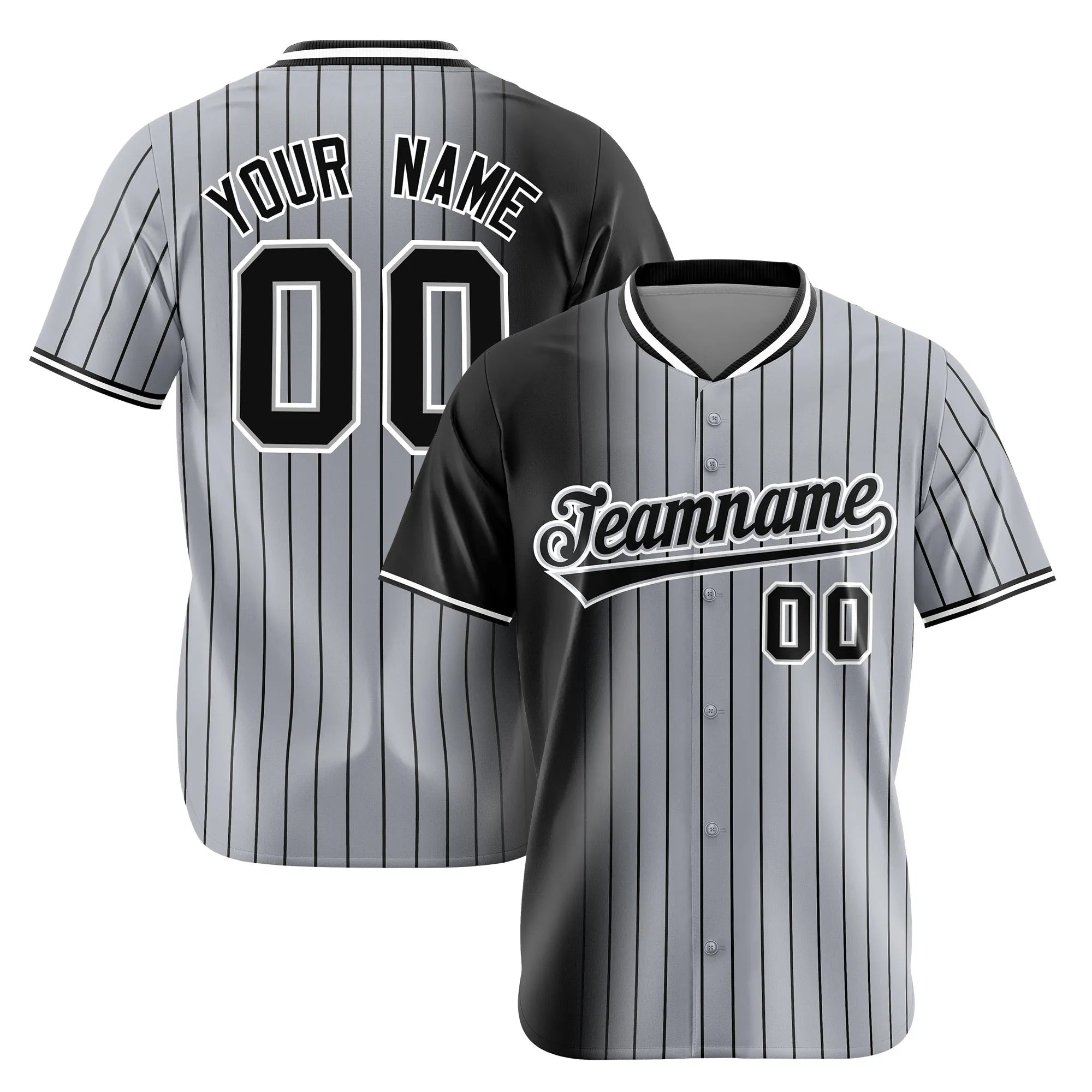 Custom Black Gray Pinstripe Black Authentic Baseball Jersey