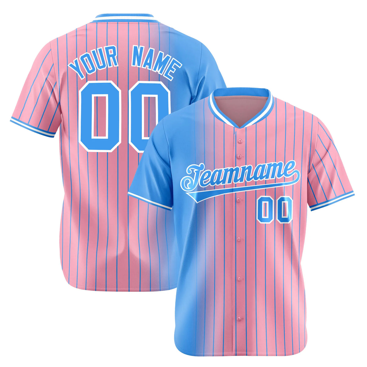 Custom Blue Pink Pinstripe Blue Authentic Baseball Jersey