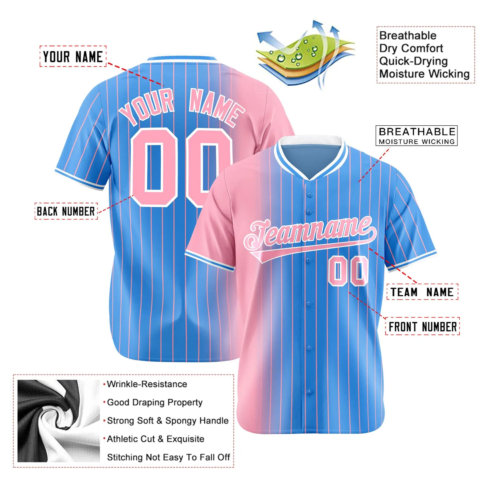 Custom Pink Blue Pinstripe Pink Authentic Baseball Jersey