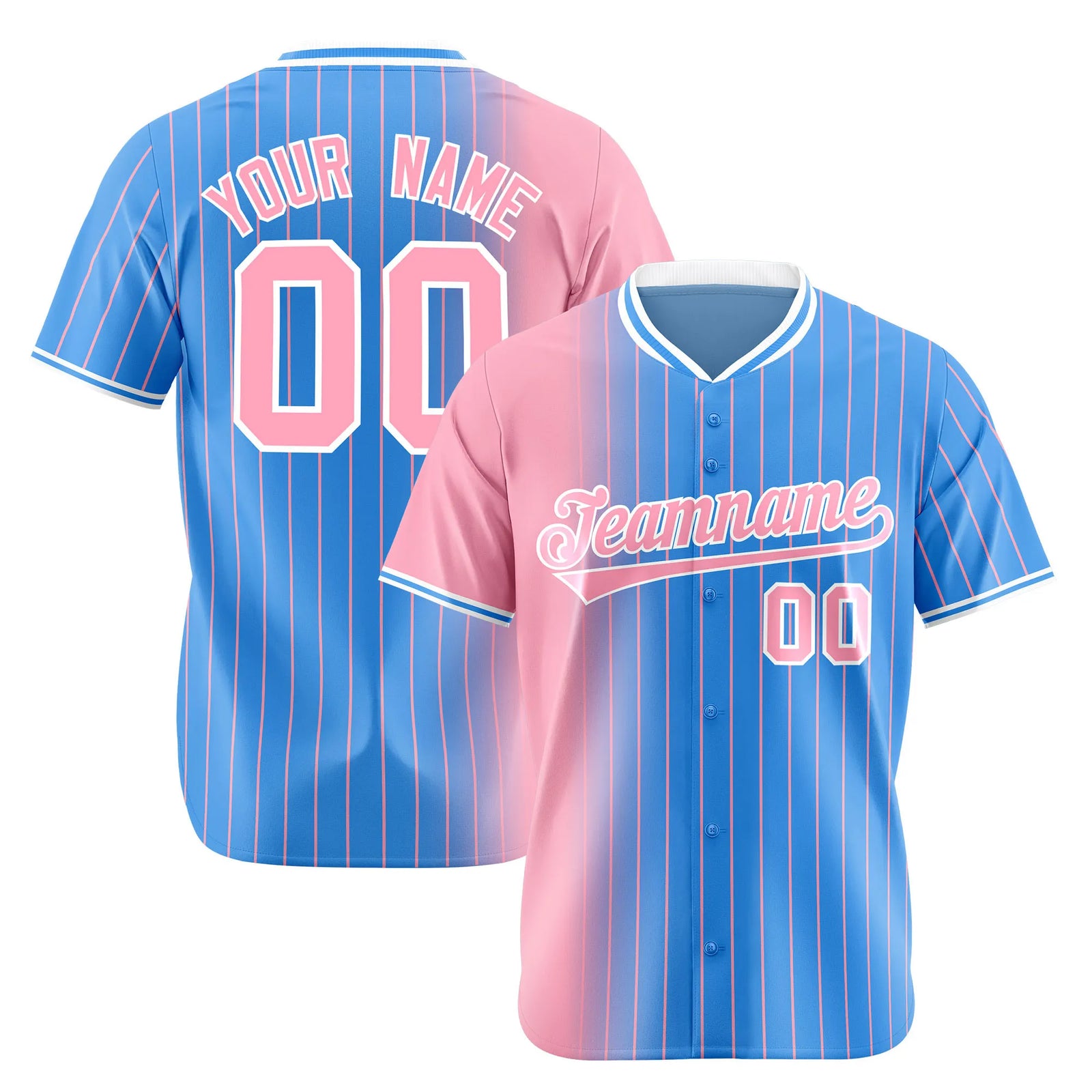 Custom Pink Blue Pinstripe Pink Authentic Baseball Jersey