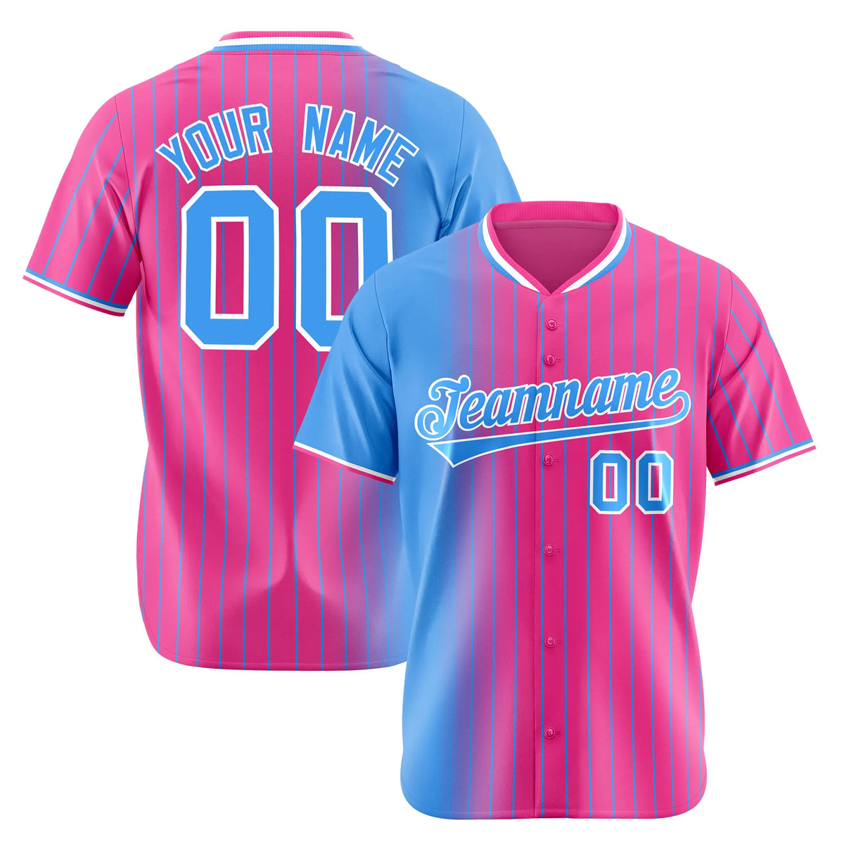 Custom Blue Pink Pinstripe Blue Authentic Baseball Jersey