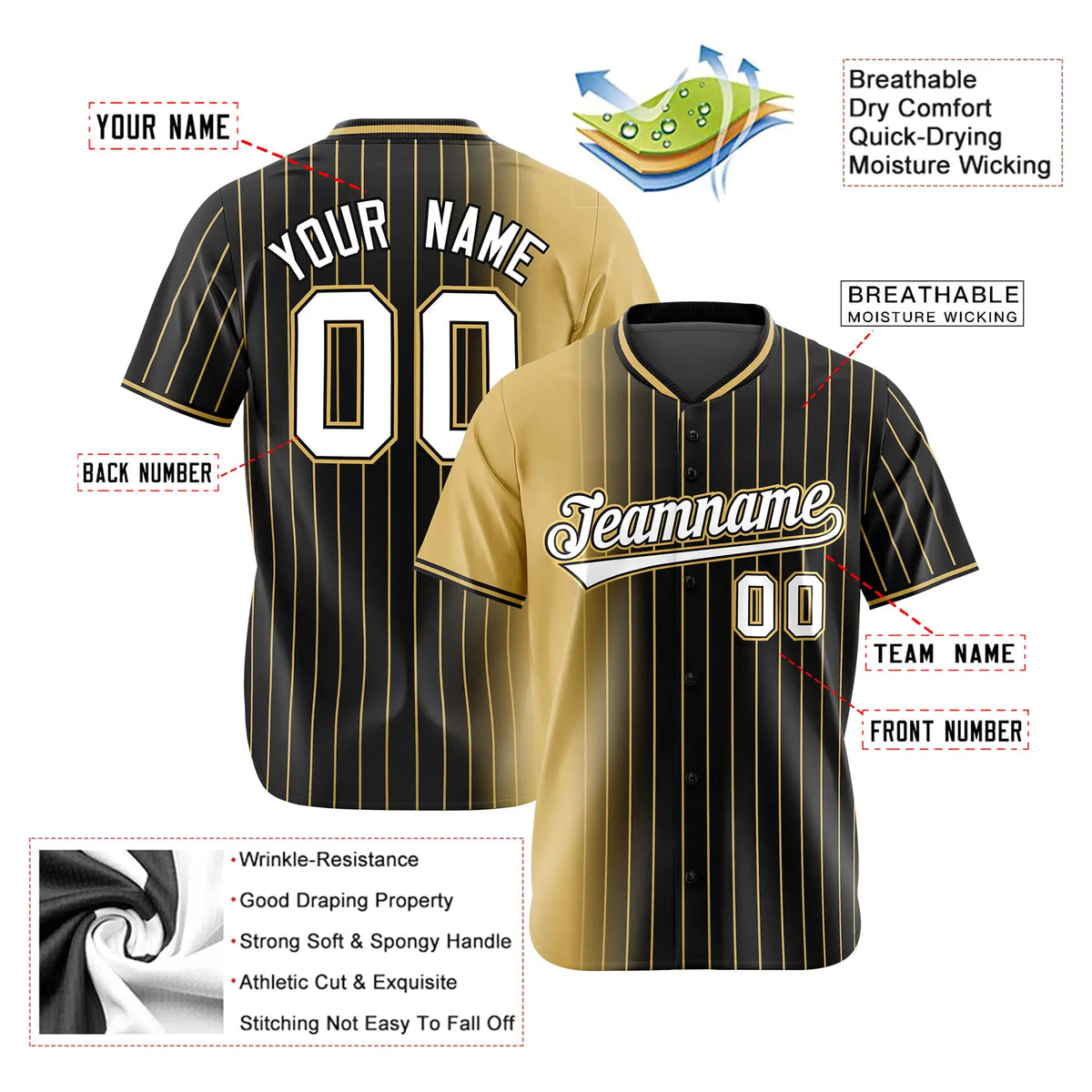 Custom Old-Gold Black Pinstripe White Authentic Baseball Jersey