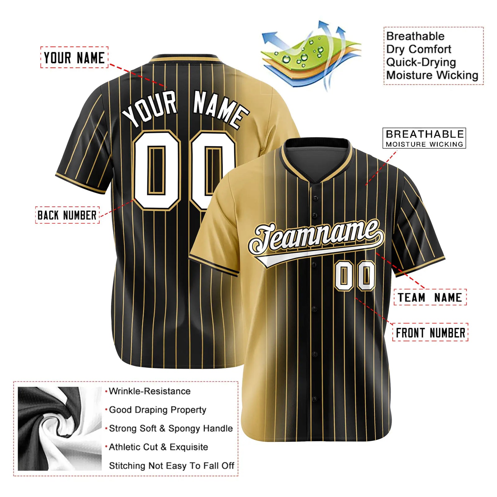 Custom Old-Gold Black Pinstripe White Authentic Baseball Jersey
