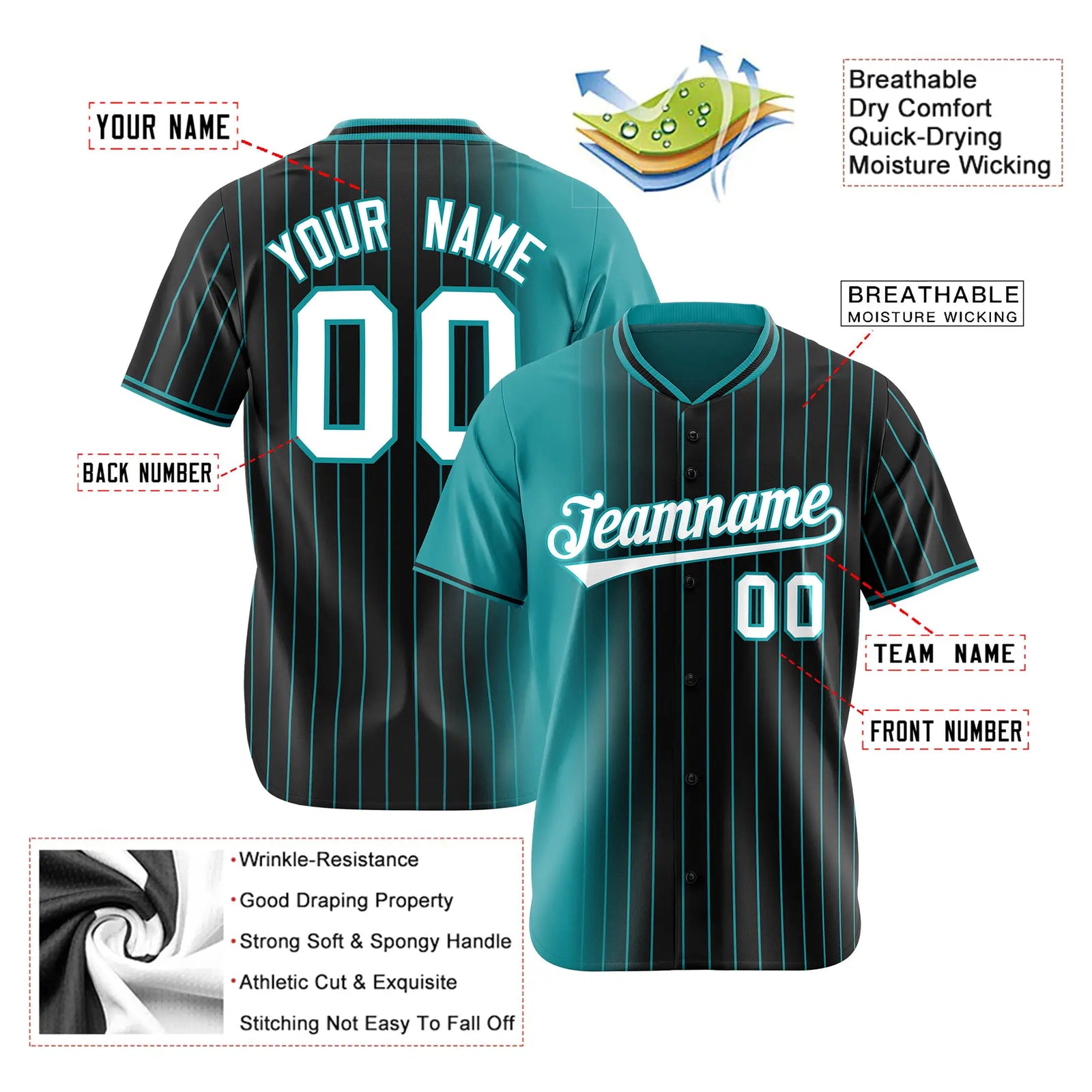 Custom Light Blue Black Pinstripe White Authentic Baseball Jersey
