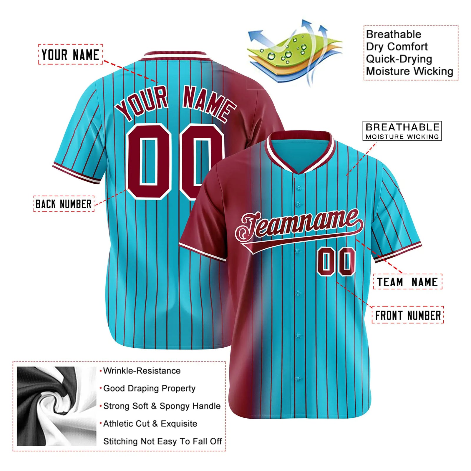 Custom Crimson Light-Blue Pinstripe Crimson Authentic Baseball Jersey