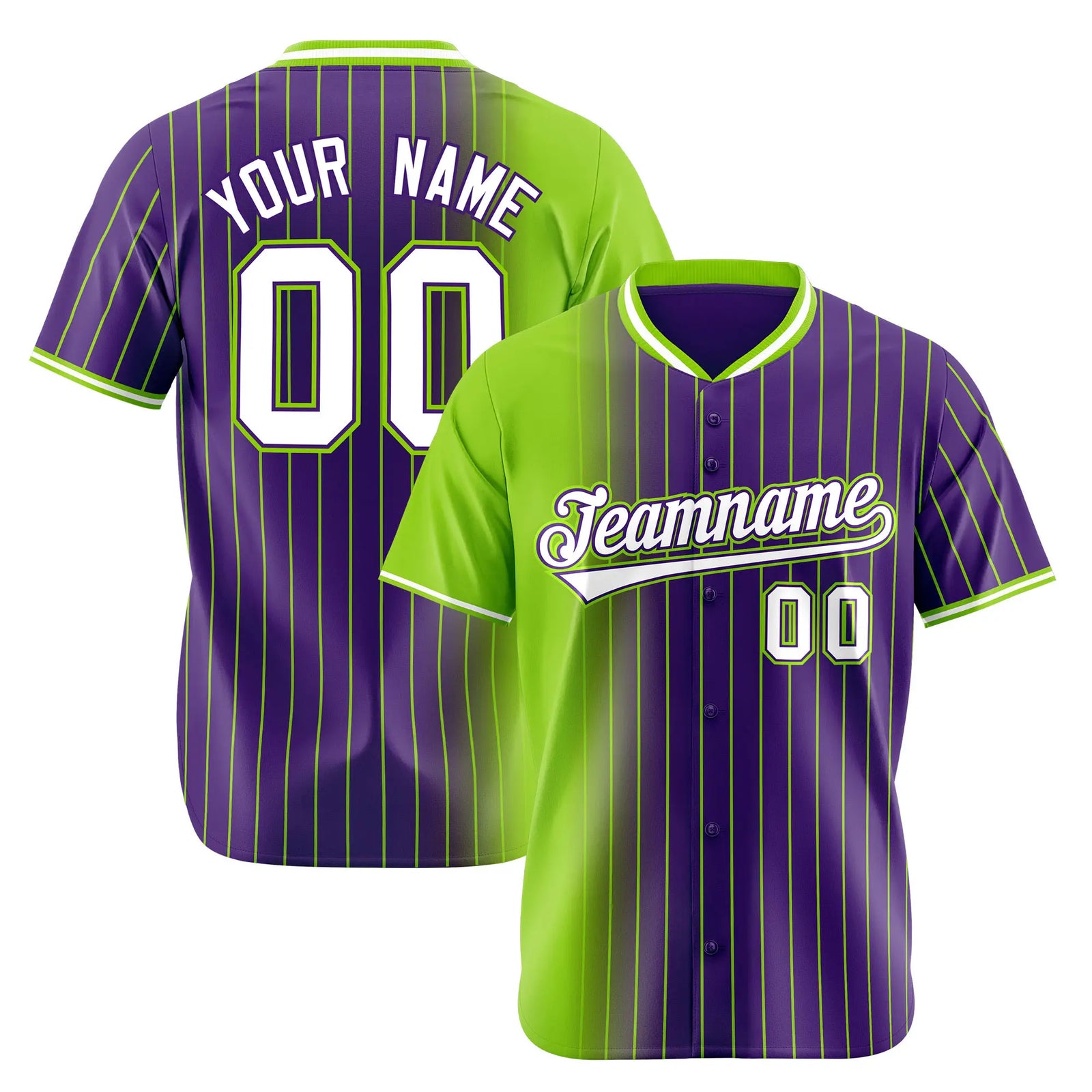 Custom Neon Green Purple Pinstripe White Authentic Baseball Jersey