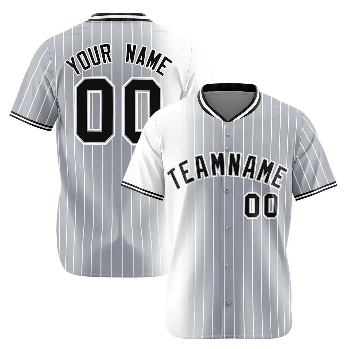 Custom White Gray Pinstripe Black Authentic Baseball Jersey