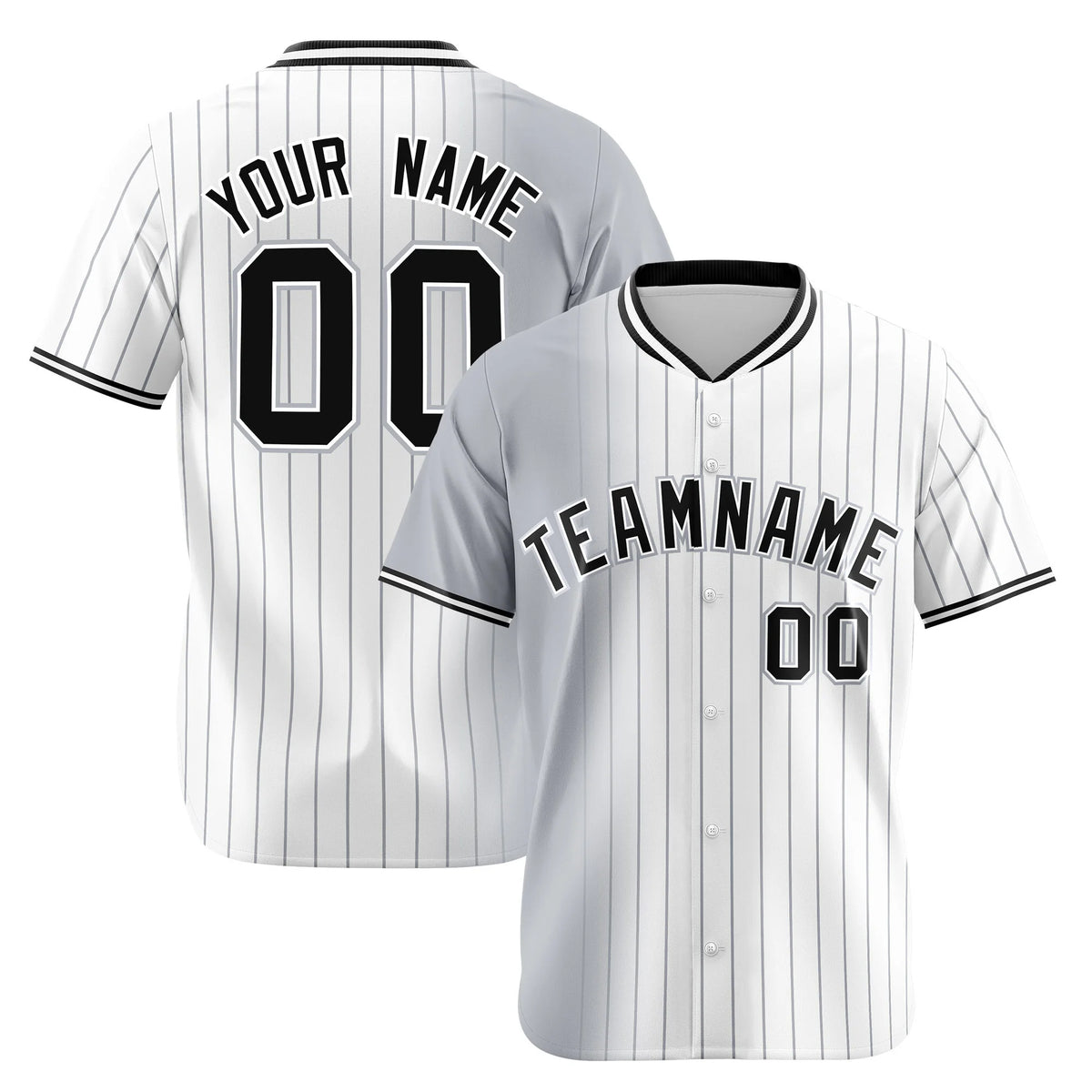 Custom Gray White Pinstripe Black Authentic Baseball Jersey