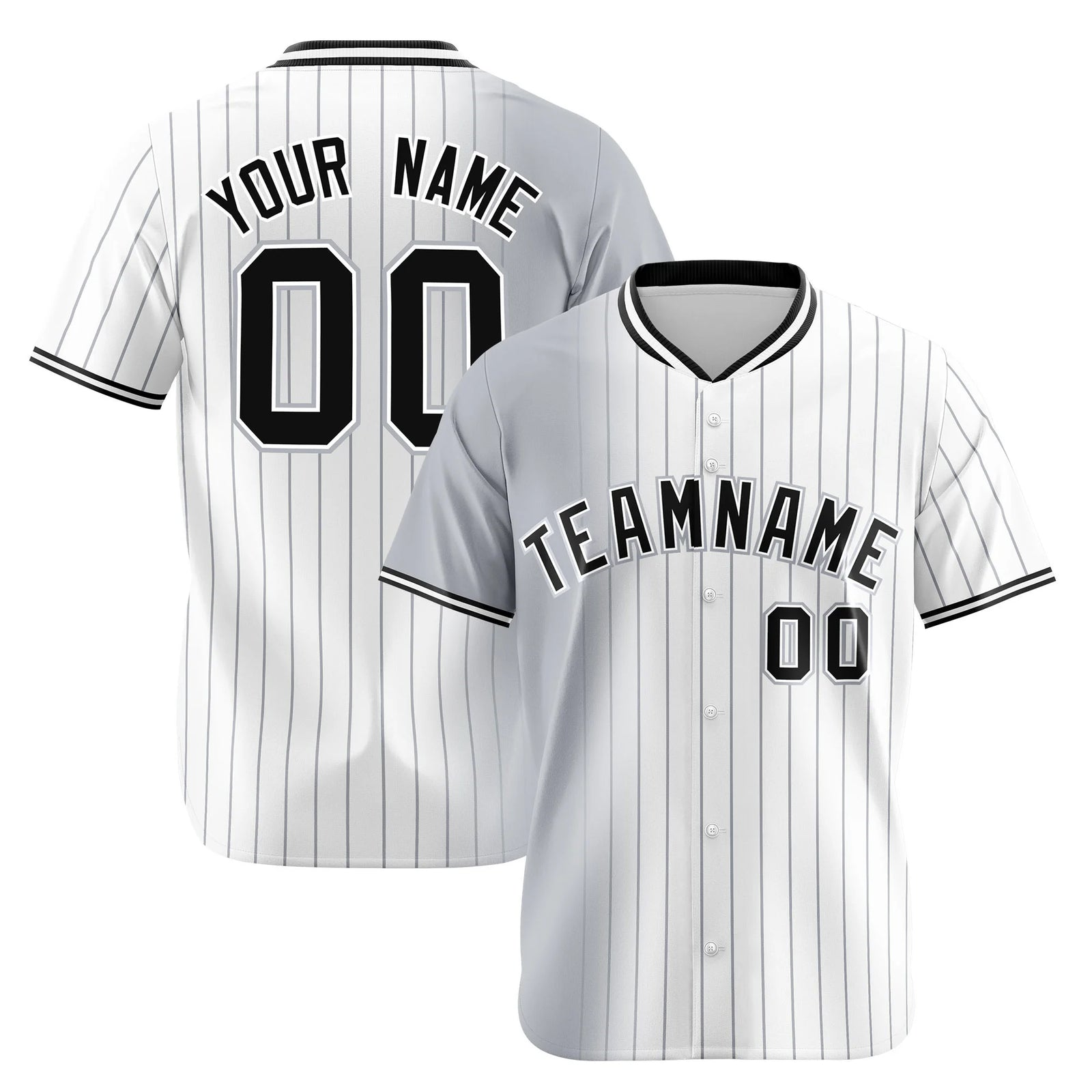 Custom Gray White Pinstripe Black Authentic Baseball Jersey