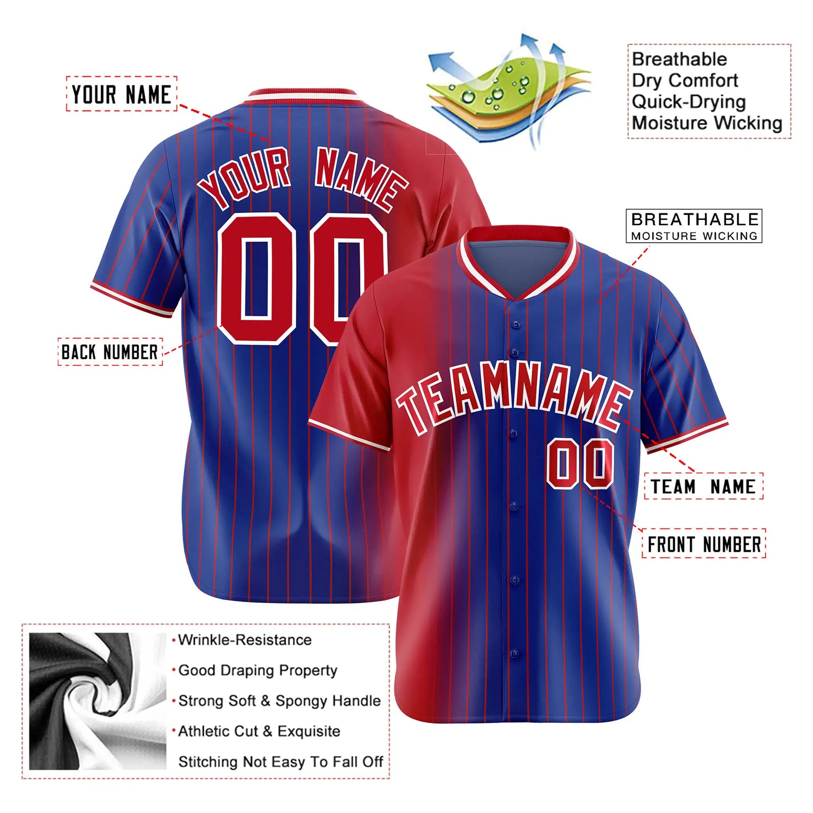Custom Crimson Blue Pinstripe Crimson Authentic Baseball Jersey