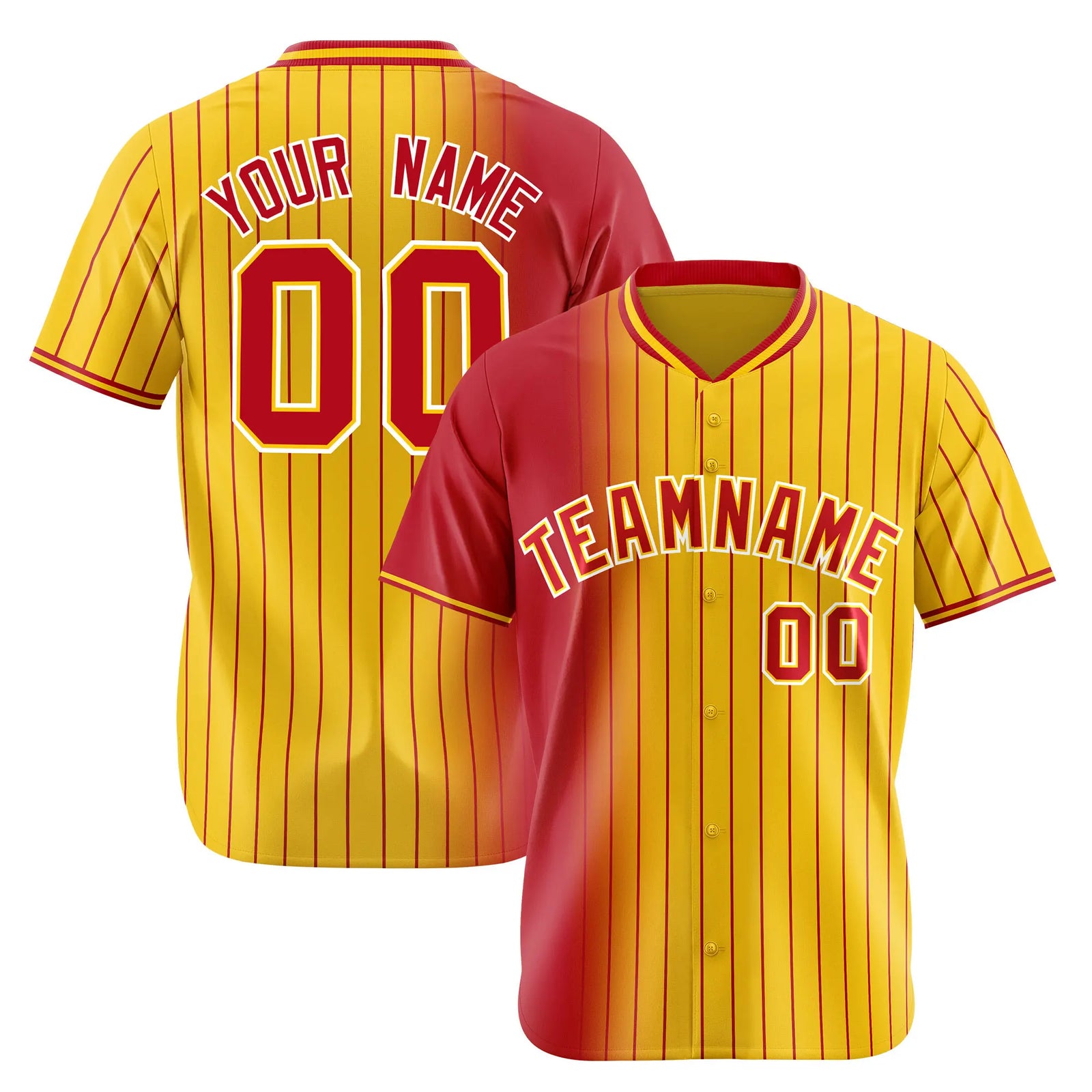 Custom Red Yellow Pinstripe Red Authentic Baseball Jersey