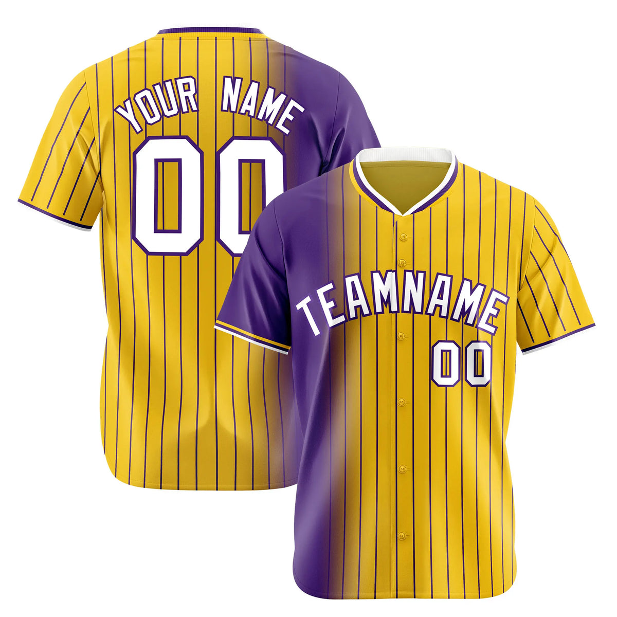 Custom Purple Yellow Pinstripe White Authentic Baseball Jersey