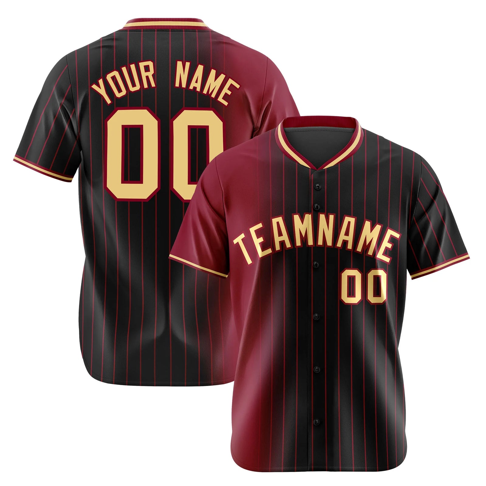 Custom Crimson Black Pinstripe Old-Gold Authentic Baseball Jersey