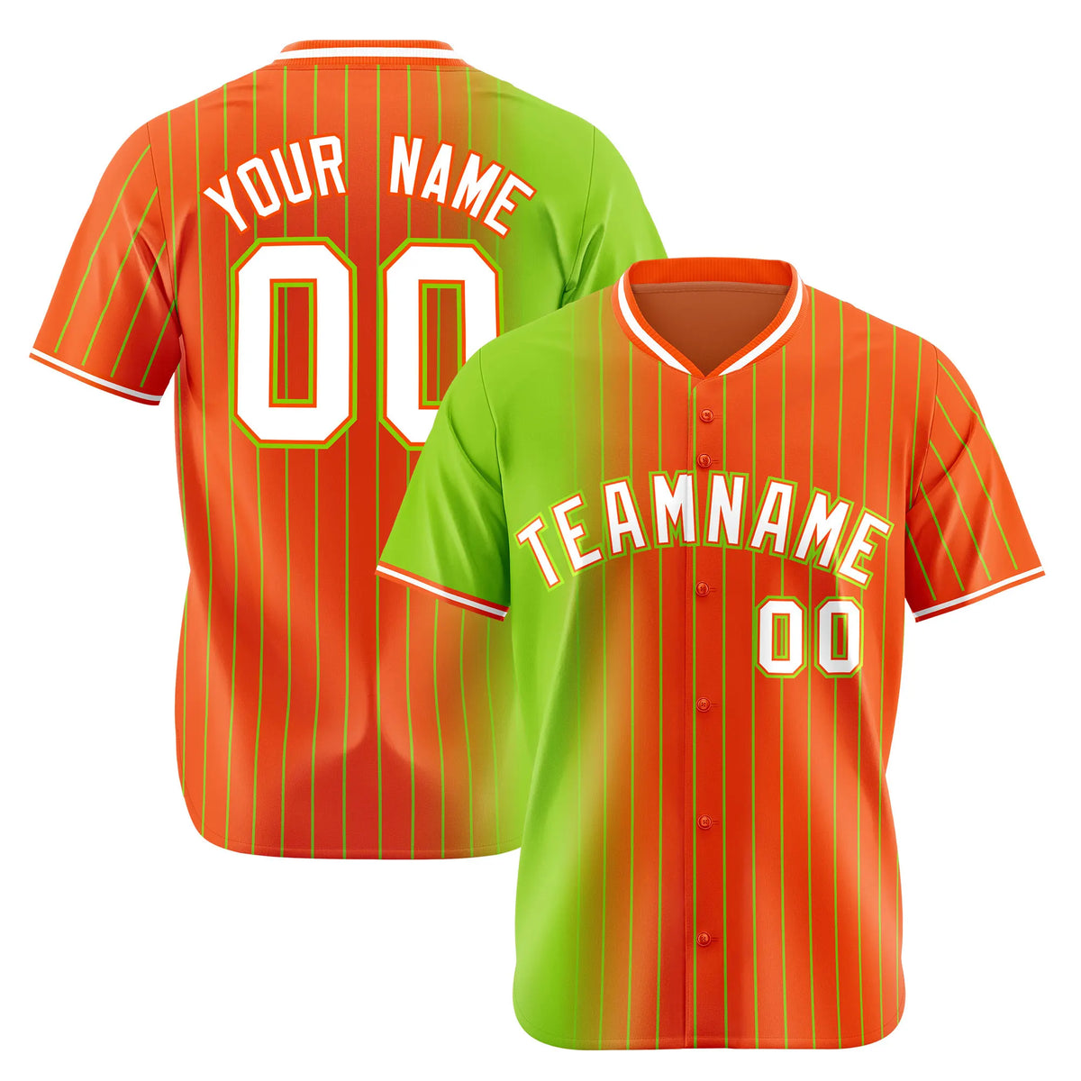 Custom Neon-Green Orange Pinstripe White Authentic Baseball Jersey