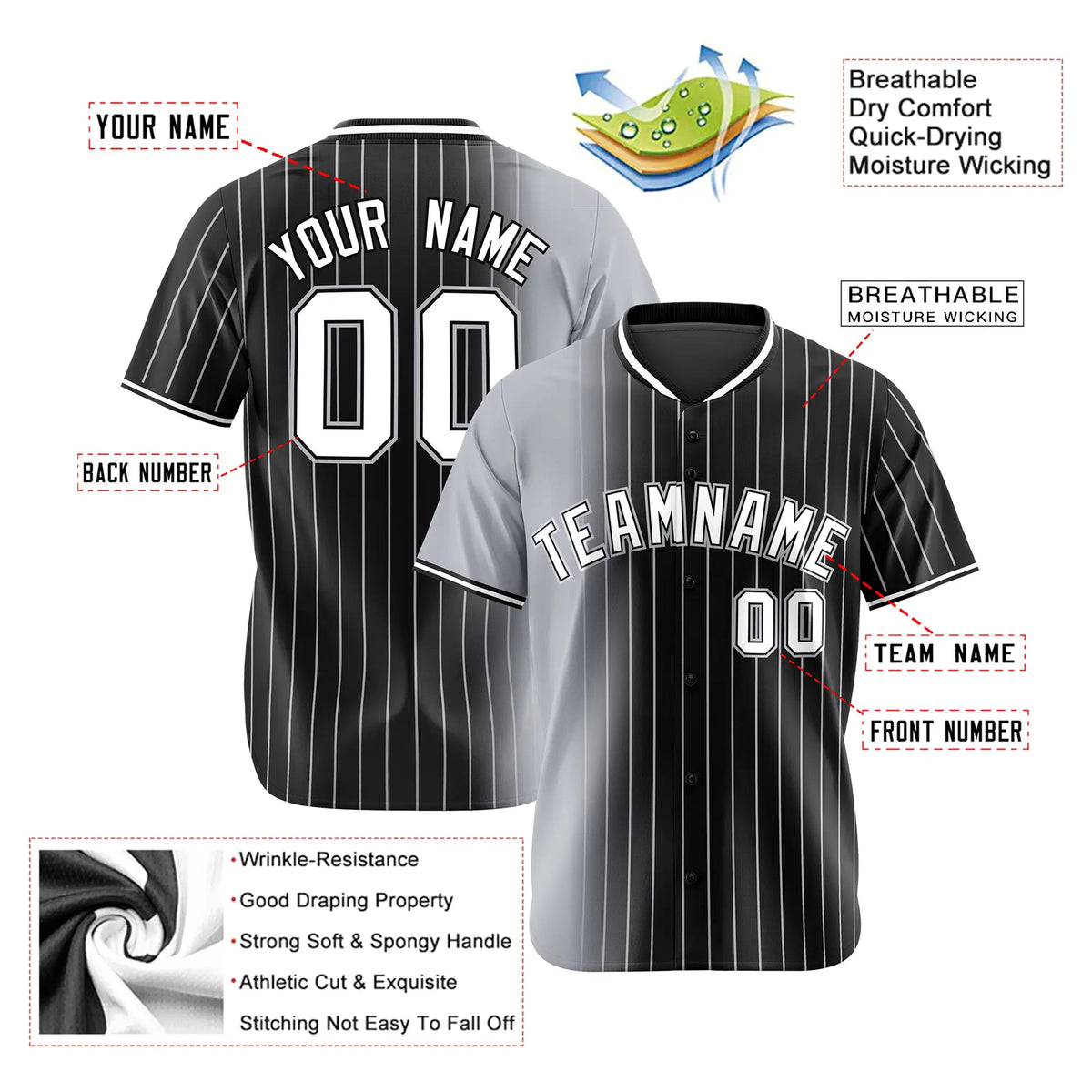 Custom Gray Black Pinstripe White Authentic Baseball Jersey