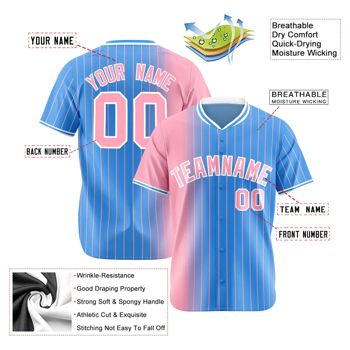 Custom Pink Blue Pinstripe Pink Authentic Baseball Jersey