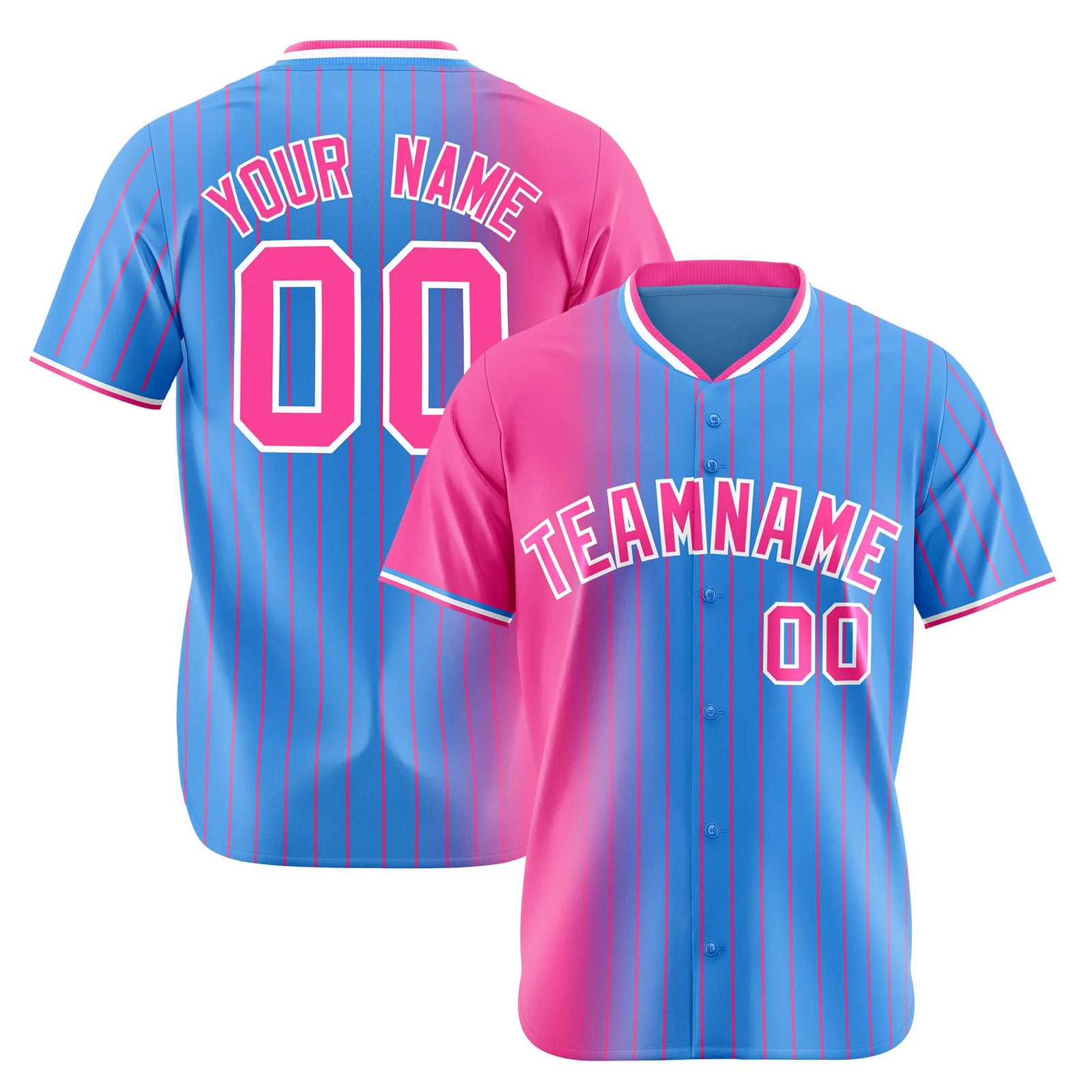Custom Pink Blue Pinstripe Pink Authentic Baseball Jersey
