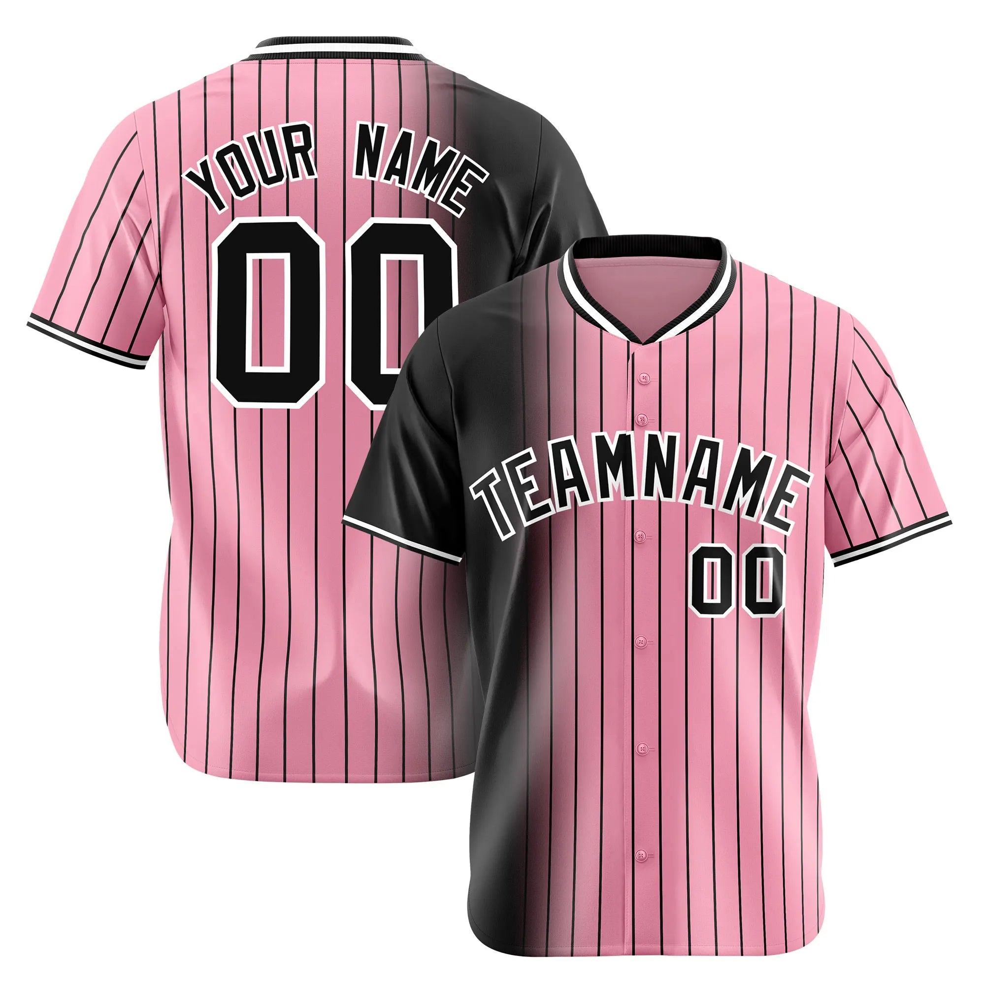 Custom Black Pink Pinstripe Black Authentic Baseball Jersey