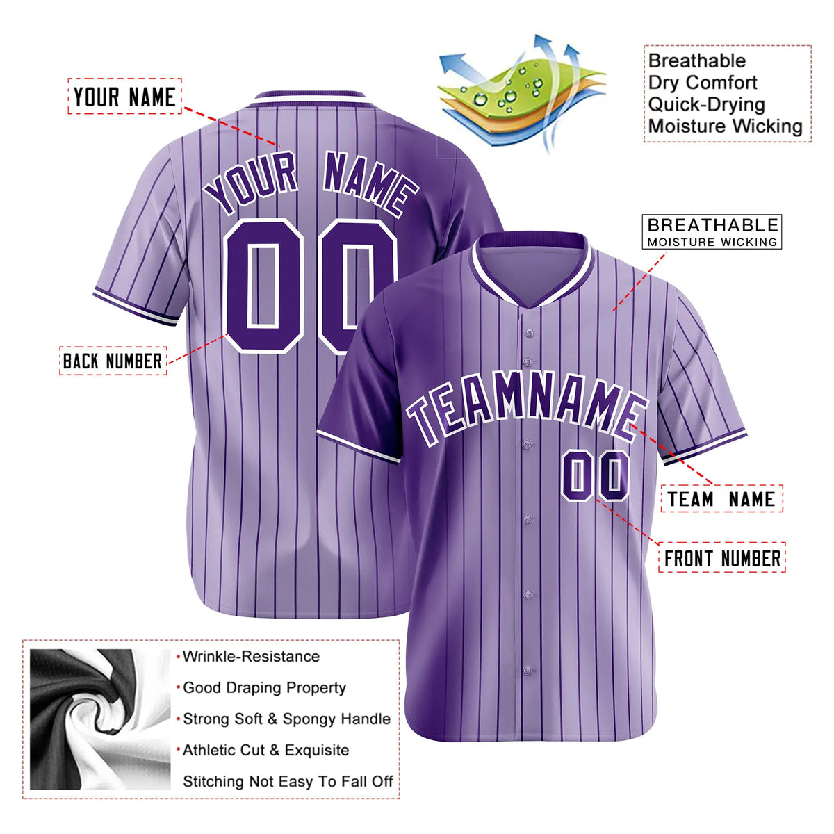 Custom Purple Light Purple Pinstripe Purple Authentic Baseball Jersey