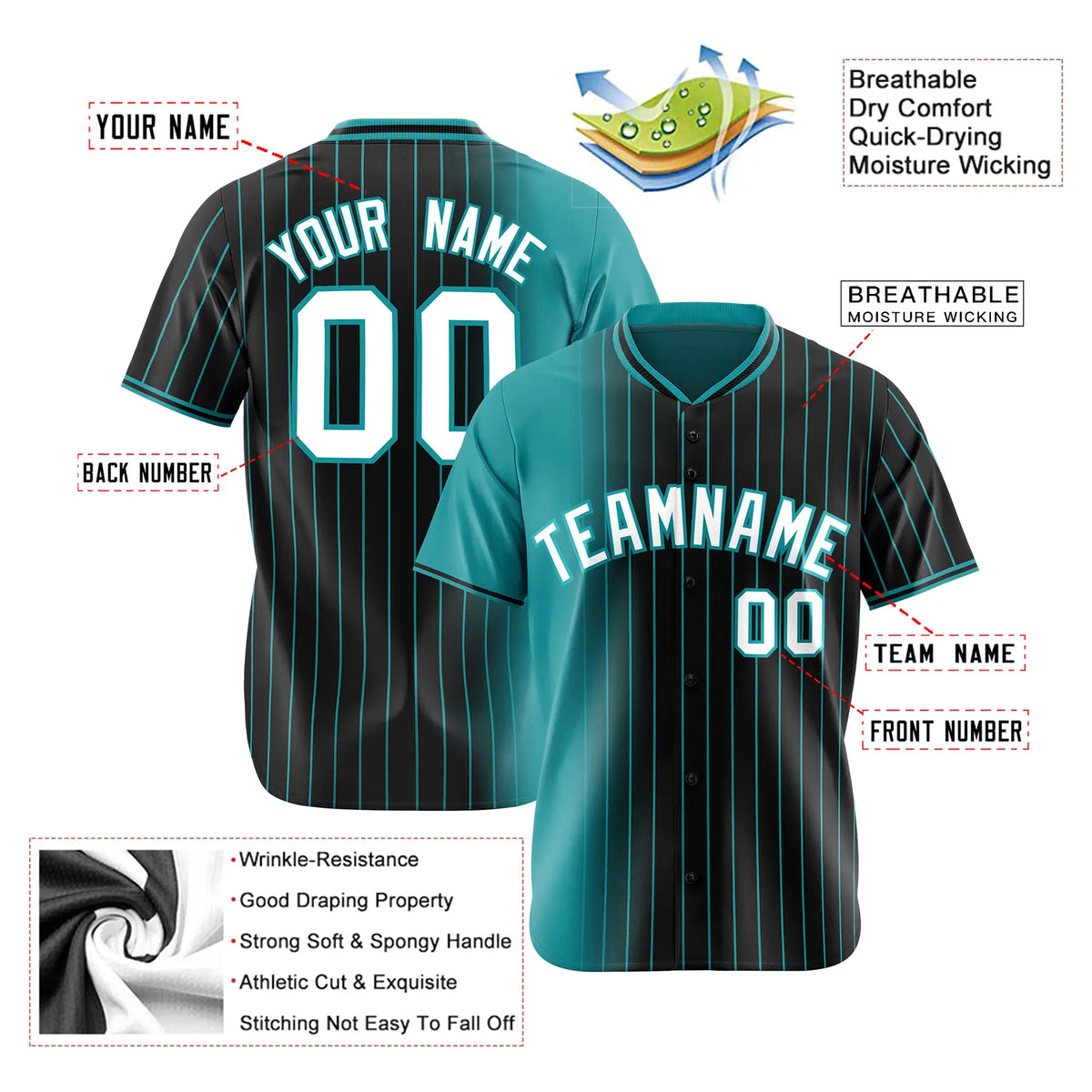 Custom Light Blue Black Pinstripe White Authentic Baseball Jersey