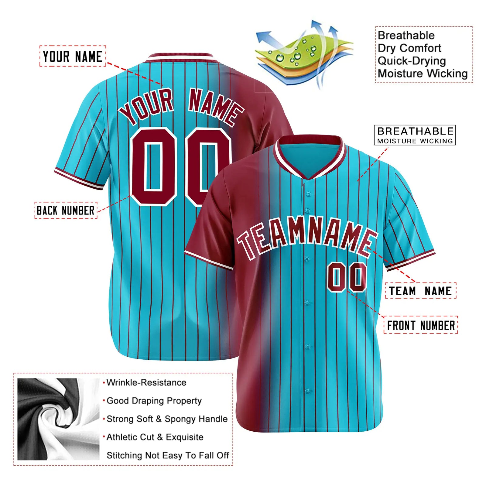 Custom Crimson Light-Blue Pinstripe Crimson Authentic Baseball Jersey