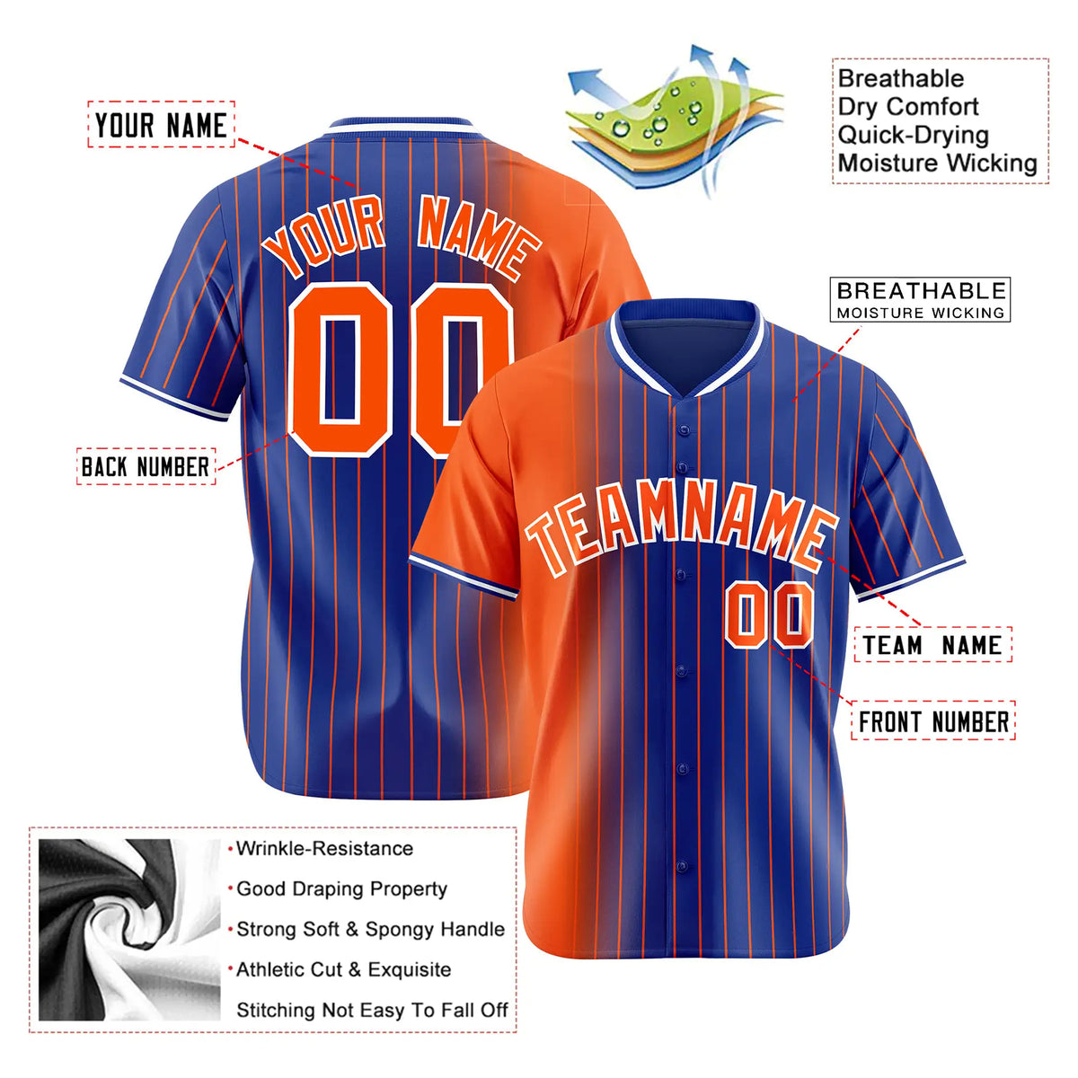 Custom Orange Blue Pinstripe Orange Authentic Baseball Jersey