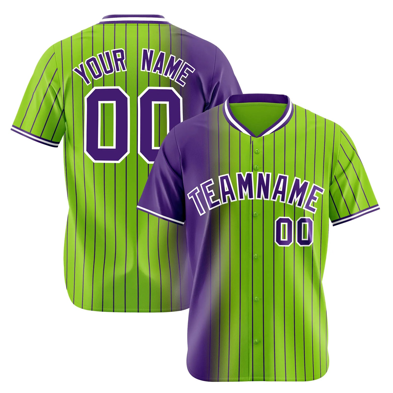 Custom Purple Neon Green Pinstripe Purple Authentic Baseball Jersey