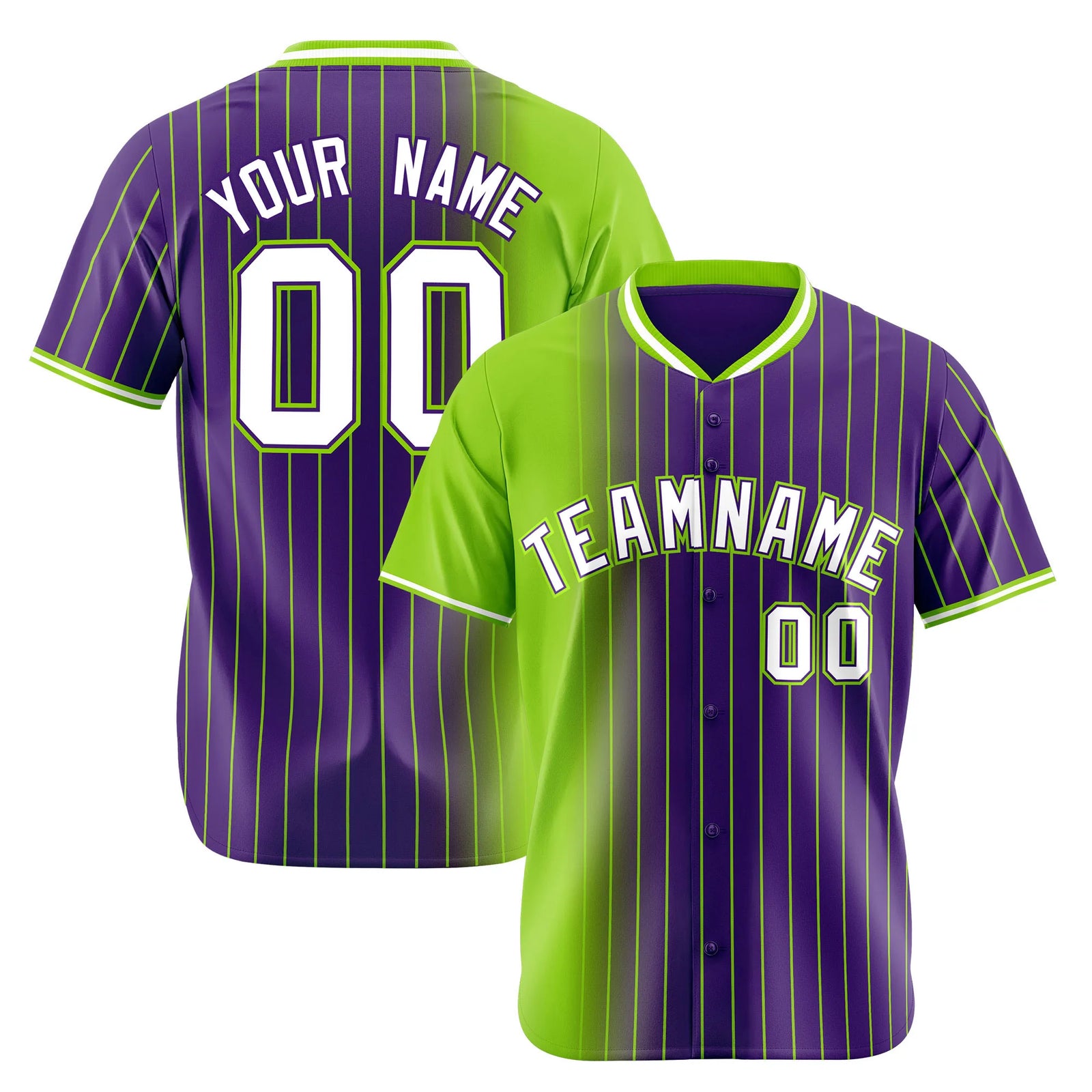 Custom Neon Green Purple Pinstripe White Authentic Baseball Jersey