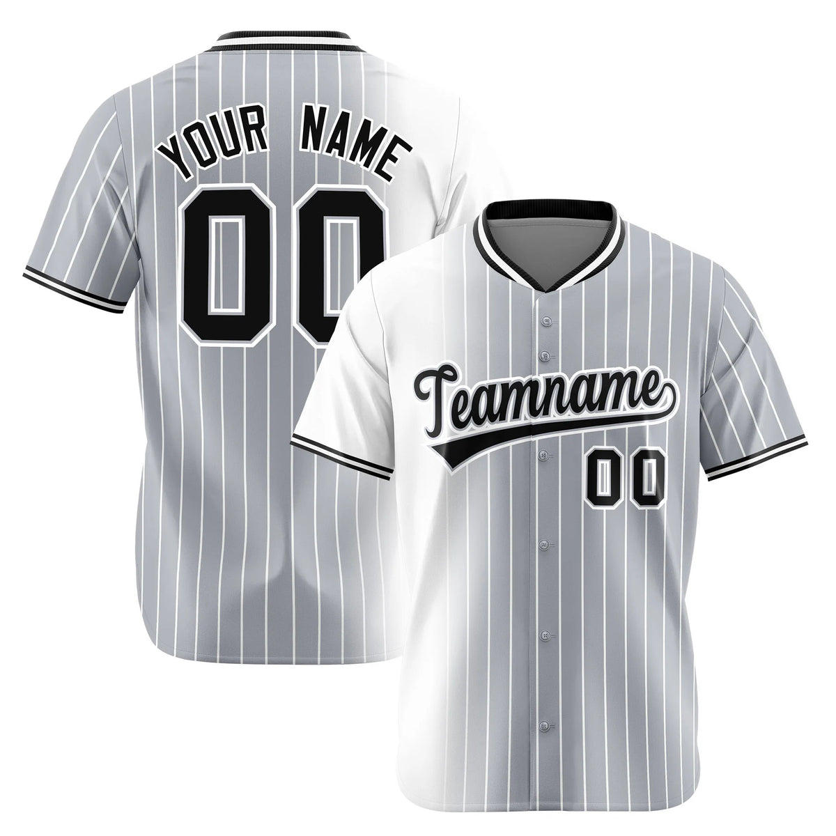 Custom White Gray Pinstripe Black Authentic Baseball Jersey