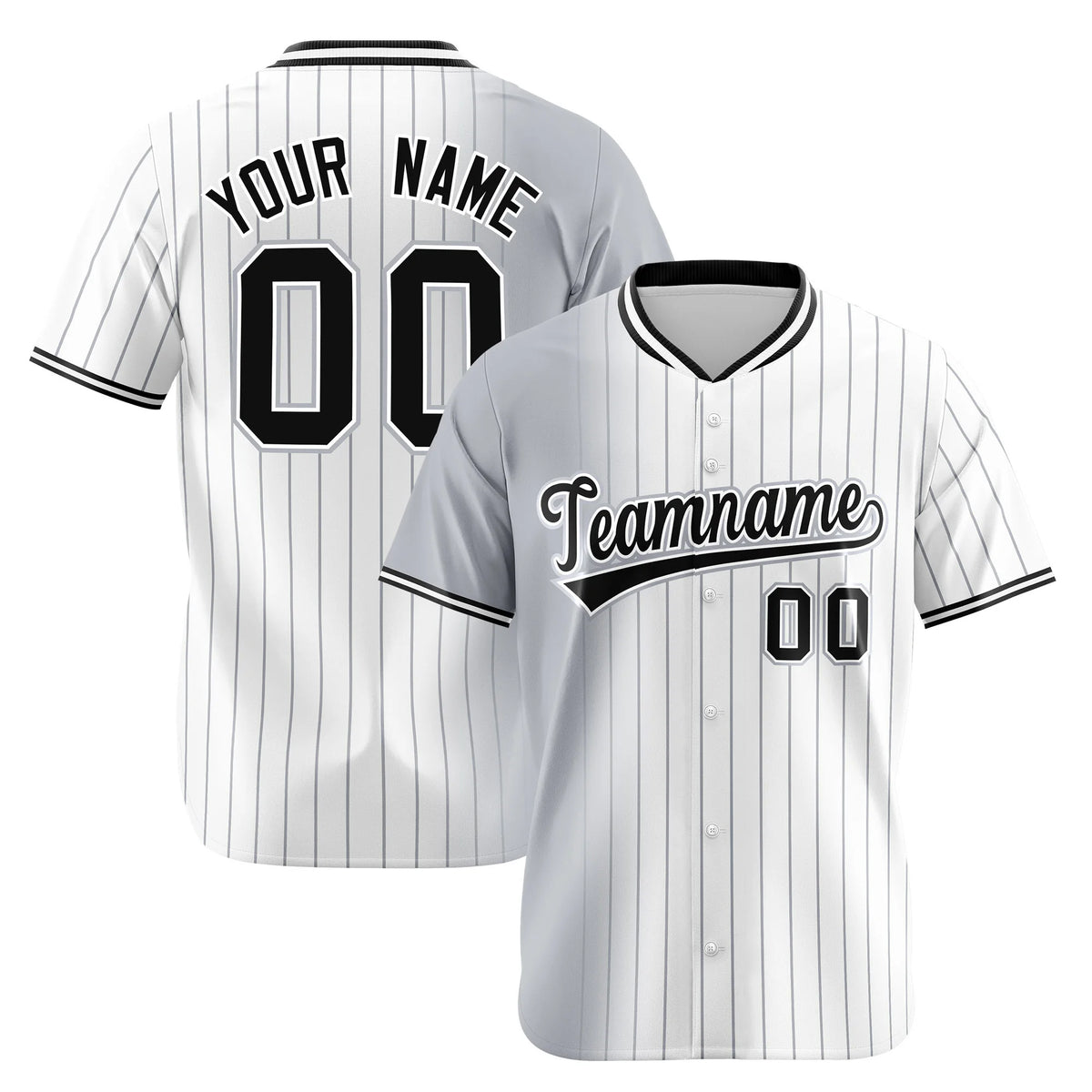 Custom Gray White Pinstripe Black Authentic Baseball Jersey