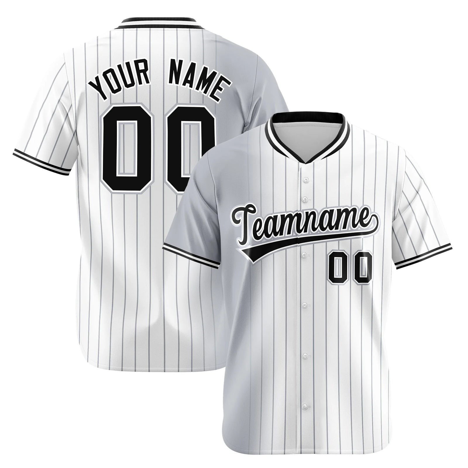 Custom Gray White Pinstripe Black Authentic Baseball Jersey