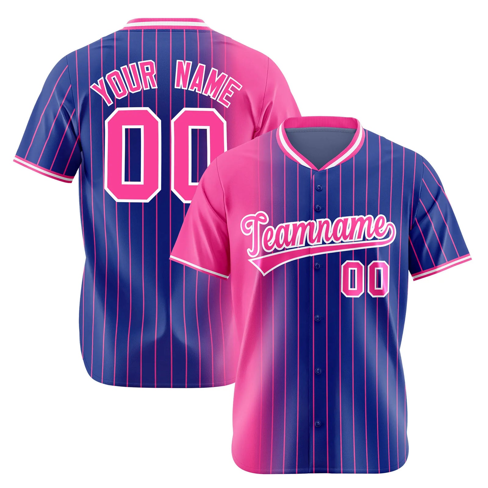 Custom Pink Blue Pinstripe Pink Authentic Baseball Jersey