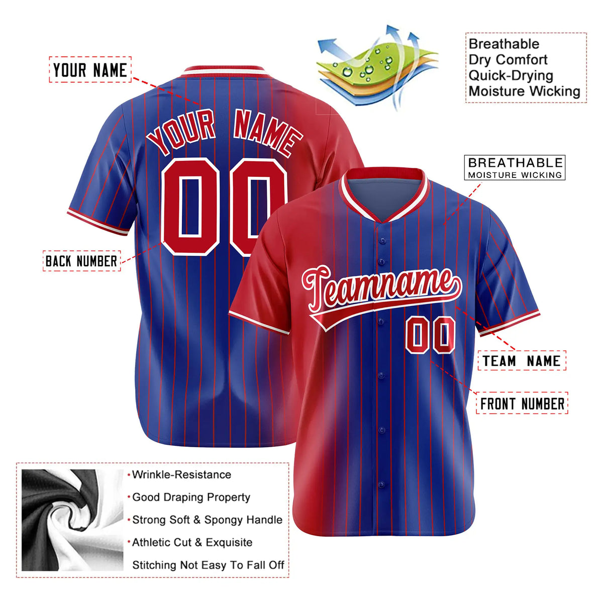 Custom Crimson Blue Pinstripe Crimson Authentic Baseball Jersey