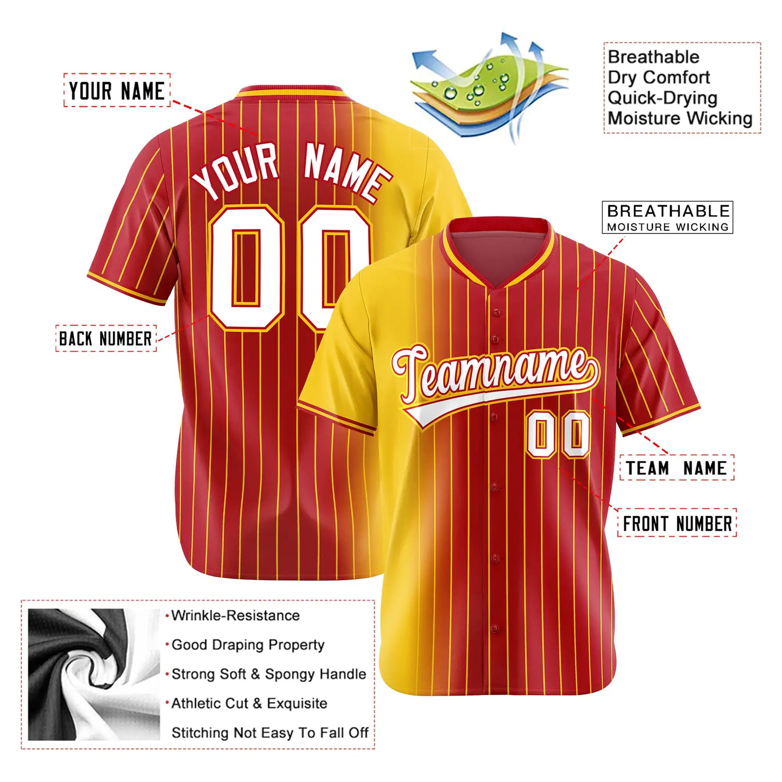 Custom Yellow Red Pinstripe White Authentic Baseball Jersey