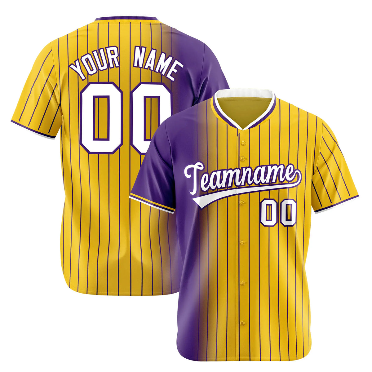 Custom Purple Yellow Pinstripe White Authentic Baseball Jersey