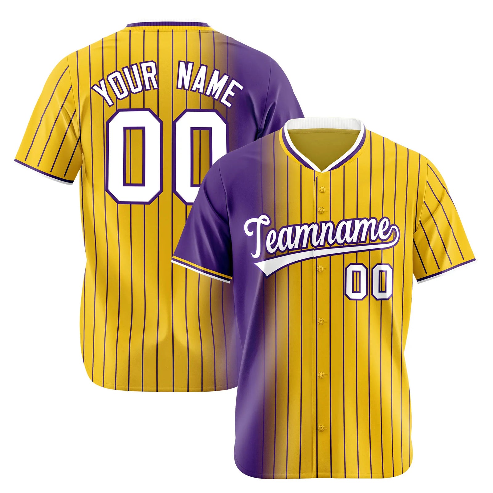 Custom Purple Yellow Pinstripe White Authentic Baseball Jersey