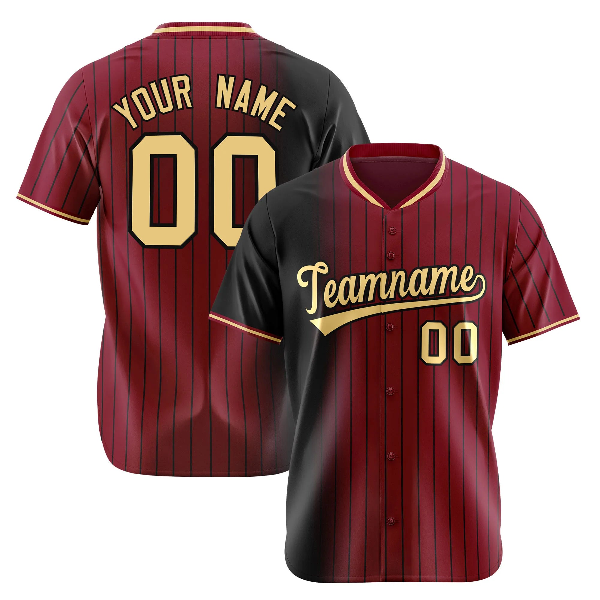 Custom Black Crimson Pinstripe Old-Gold Authentic Baseball Jersey