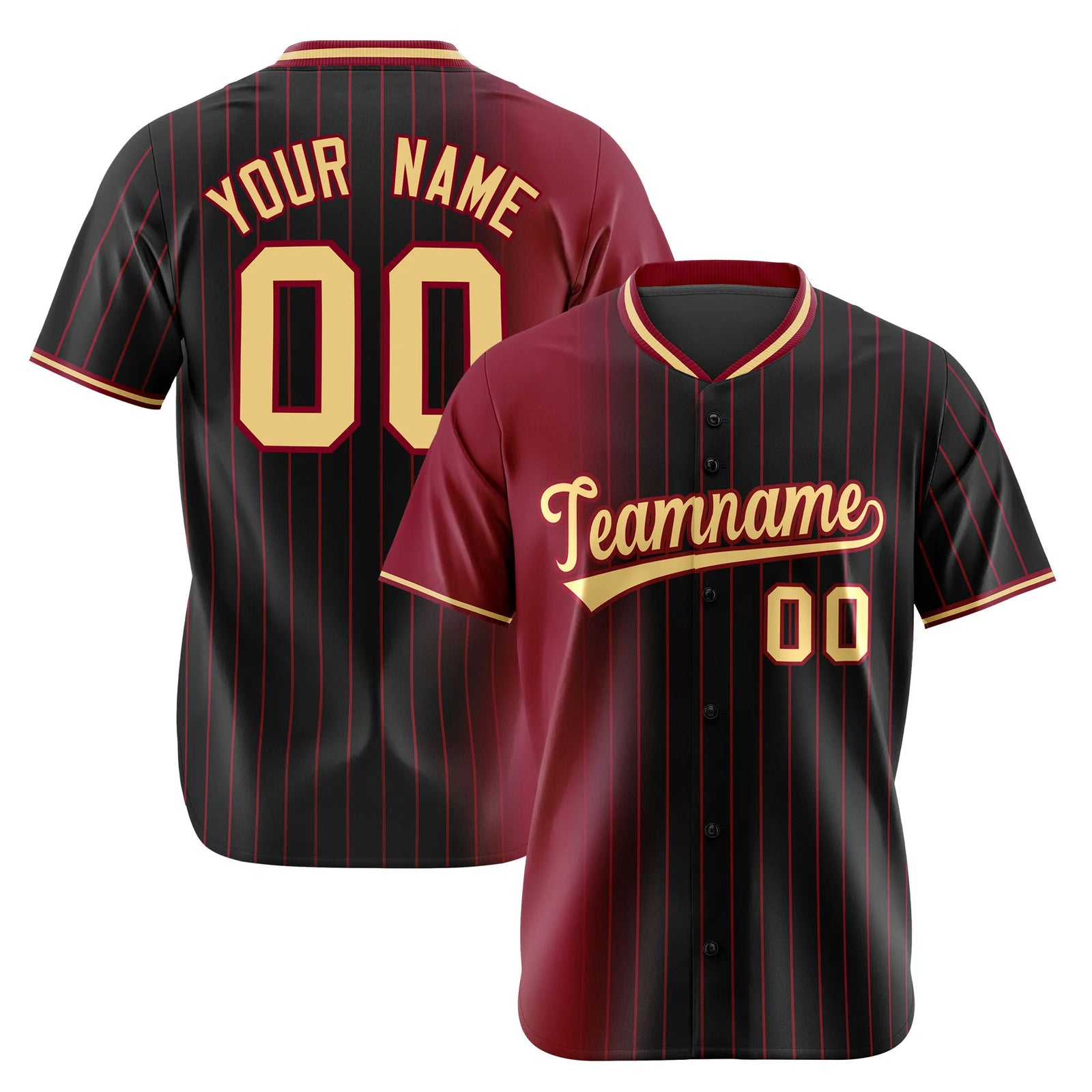 Custom Crimson Black Pinstripe Old-Gold Authentic Baseball Jersey