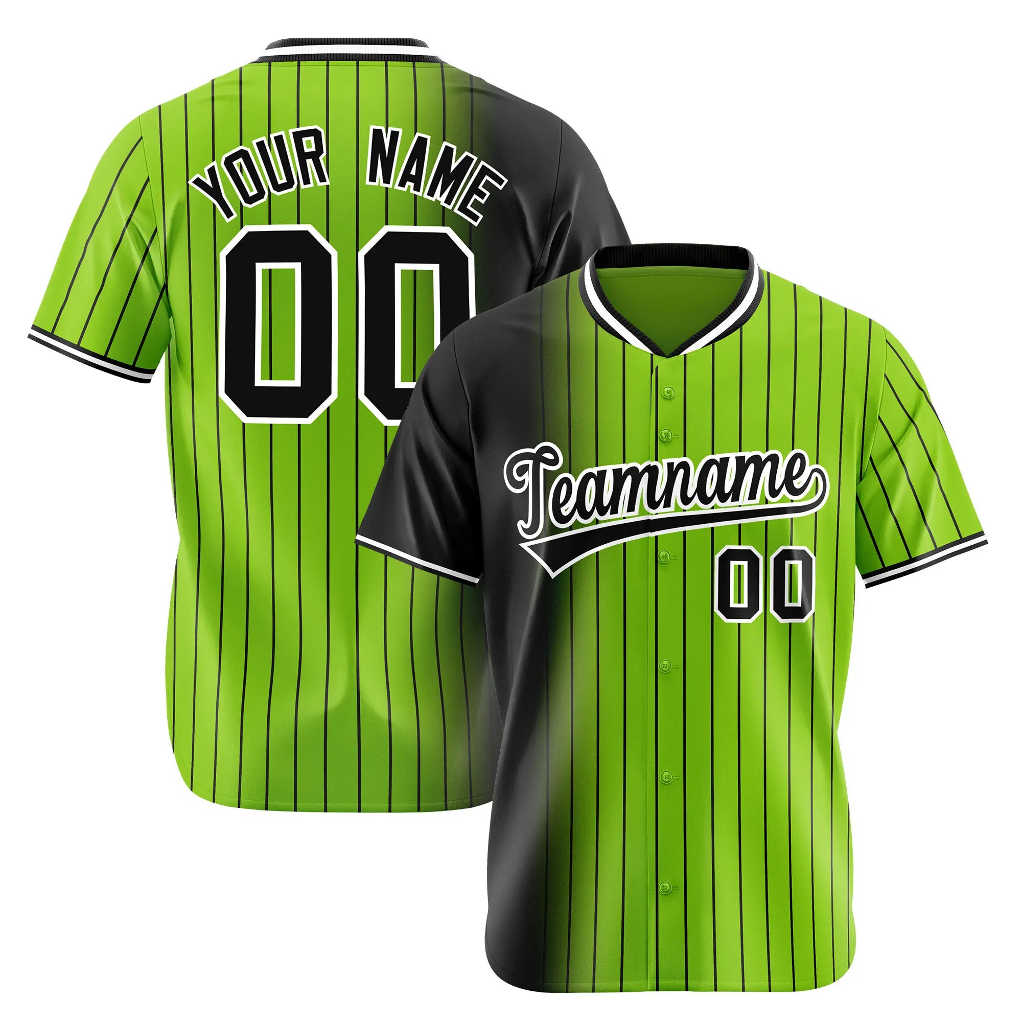 Custom Black Neon-Green Pinstripe Black Authentic Baseball Jersey