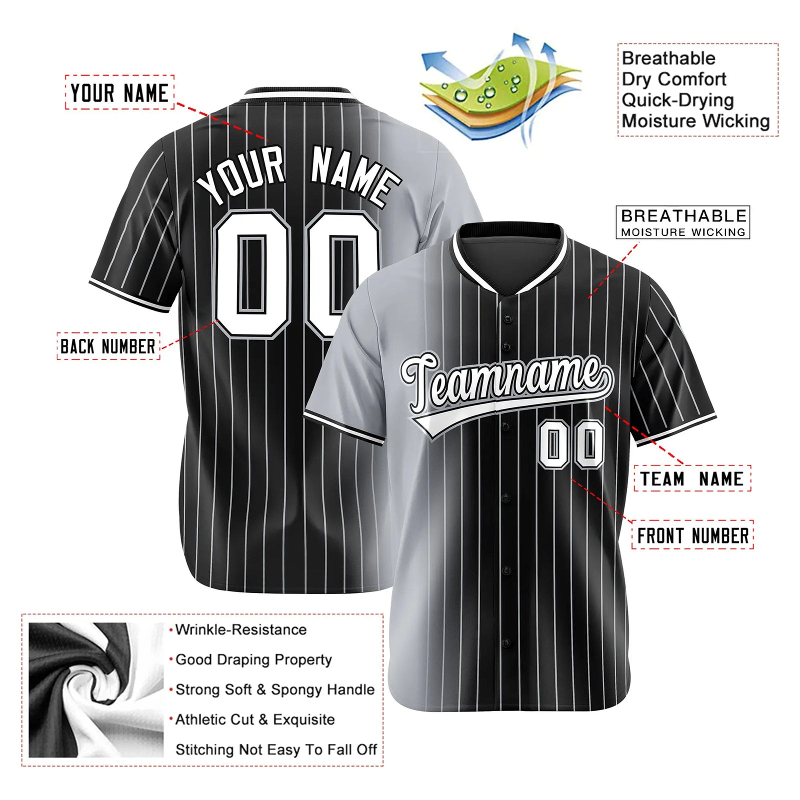 Custom Gray Black Pinstripe White Authentic Baseball Jersey