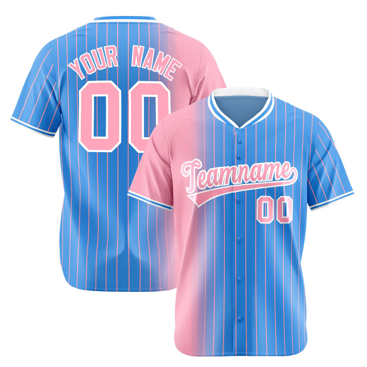 Custom Pink Blue Pinstripe Pink Authentic Baseball Jersey