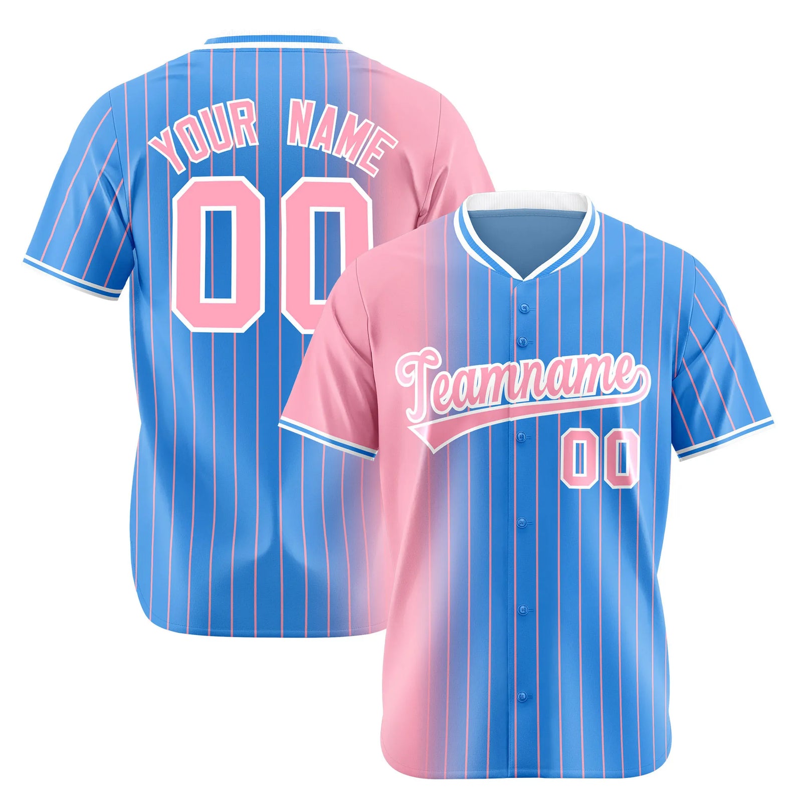 Custom Pink Blue Pinstripe Pink Authentic Baseball Jersey
