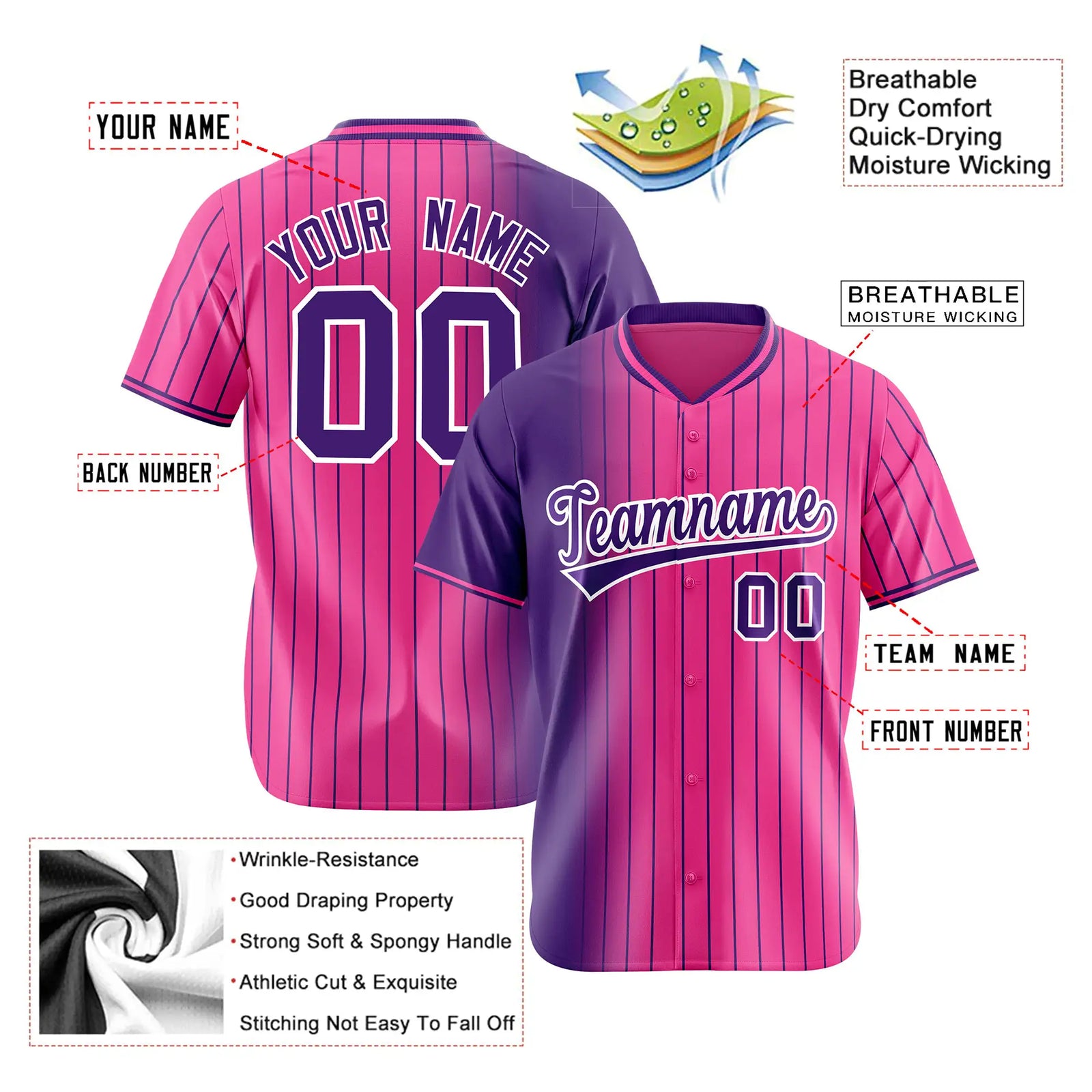 Custom Purple Pink Pinstripe Purple Authentic Baseball Jersey